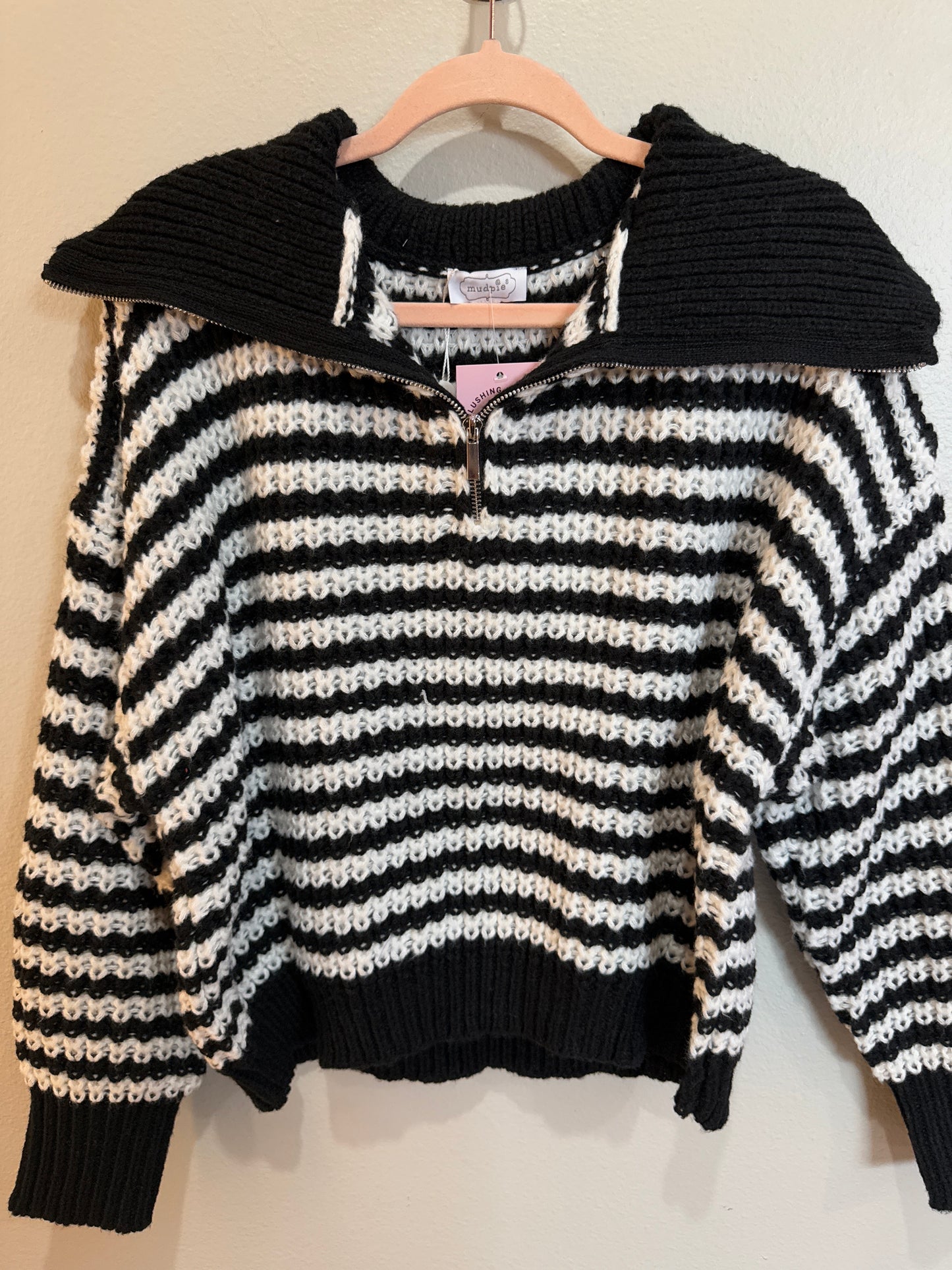 Black and Cream Chunky Sweater Pullover