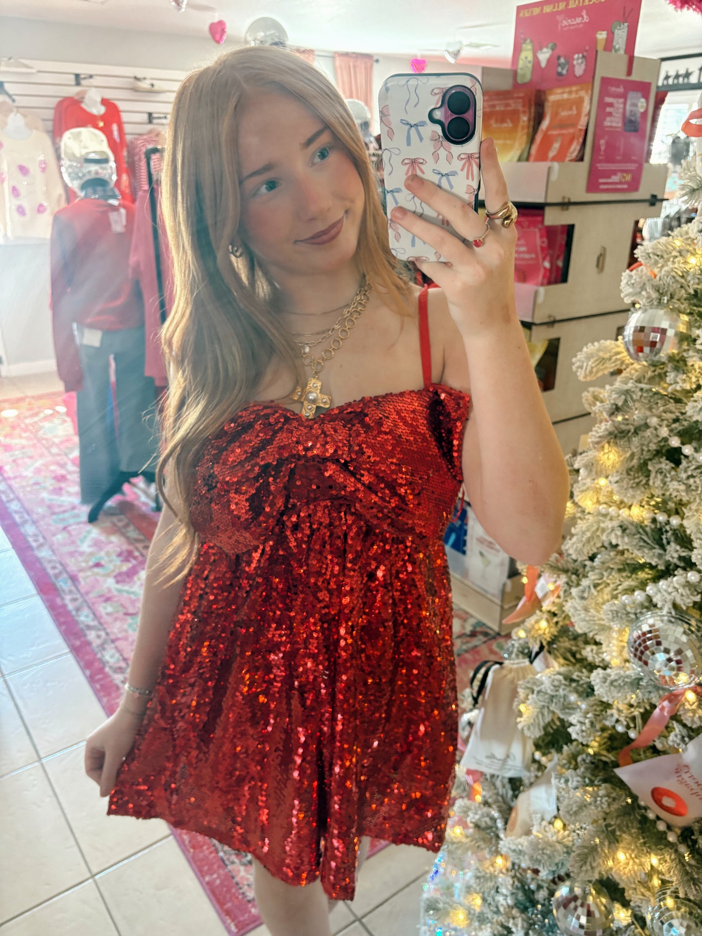 Sequin Bow Mini Dress