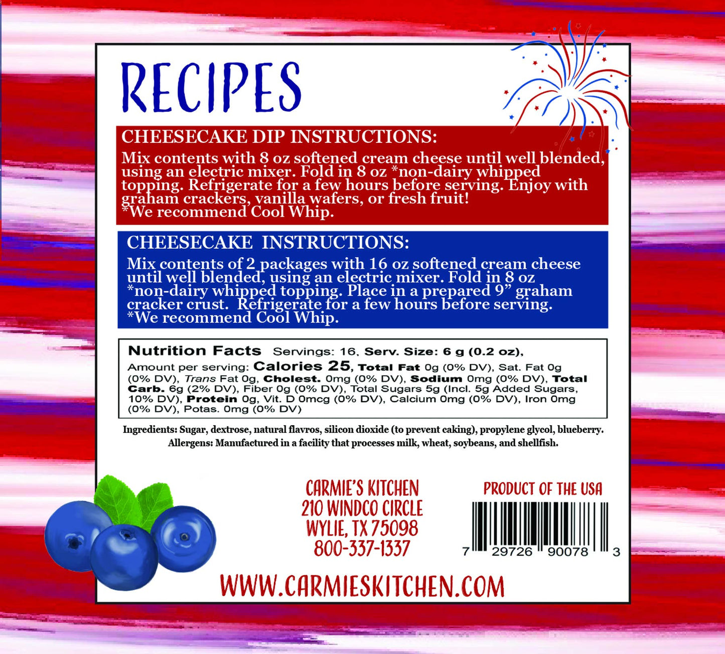 Carmie's Kitchen - Red White & Blueberries Cheesecake
