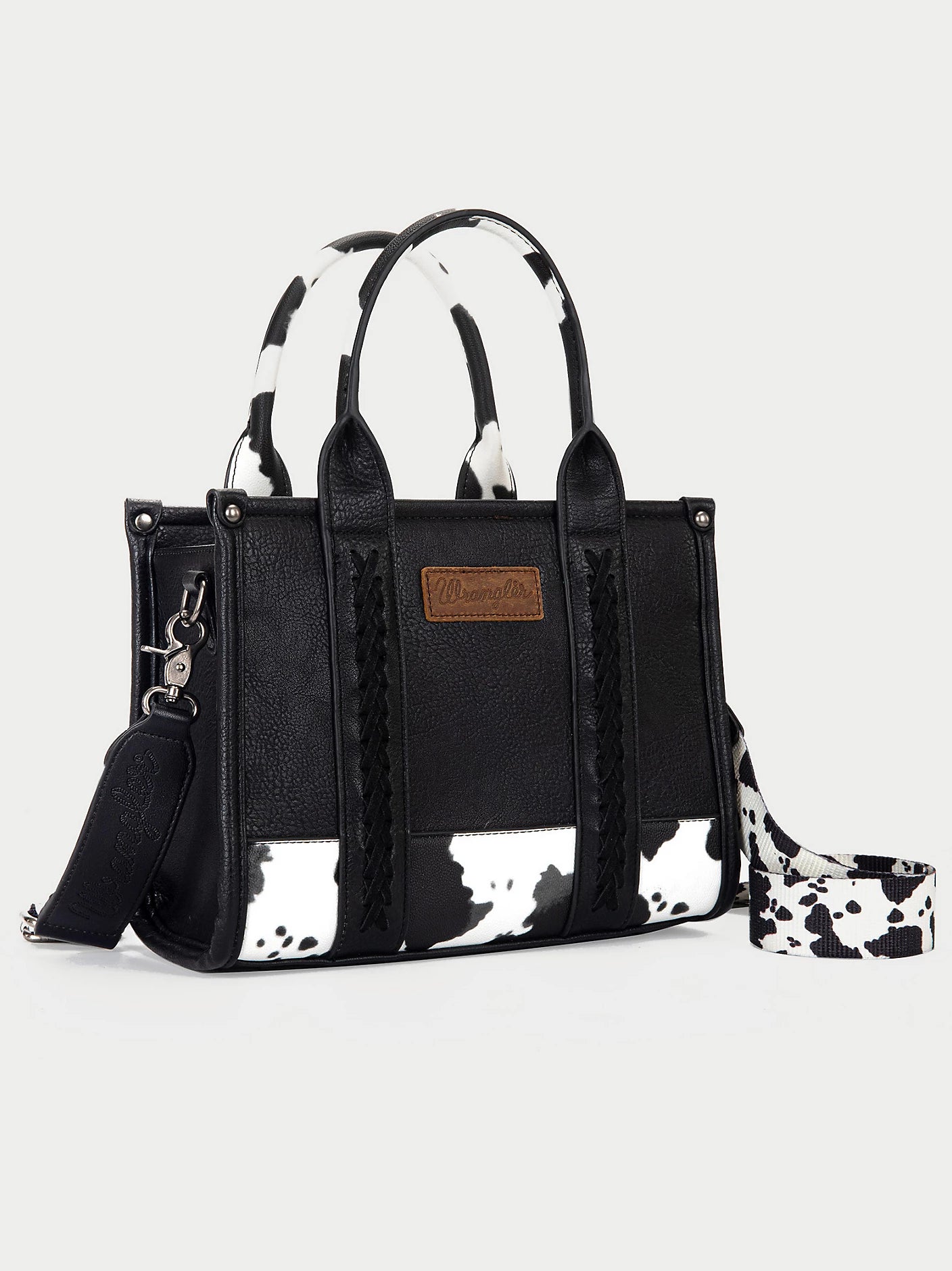 Wrangler- Black Cow Print Cross Body Mini Tote