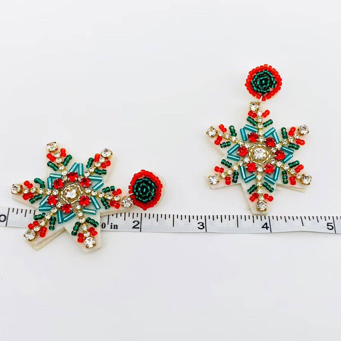 Mio Queena - Christmas Rhinestone Colored Beaded Snowflake Post Earrings