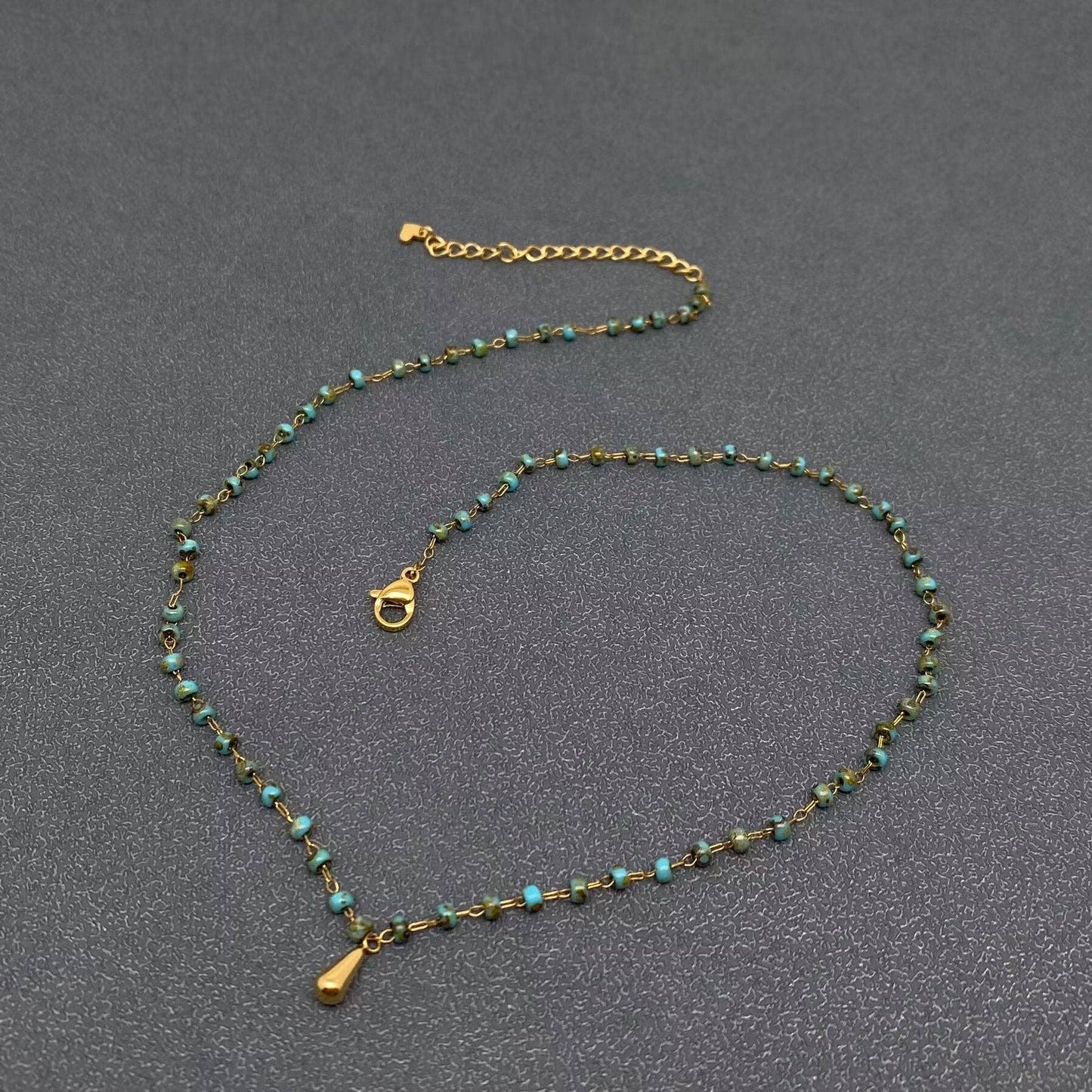 Mio Queena - 18K Golden SS Drop Charm Seed Beads Chain Necklace - FGS