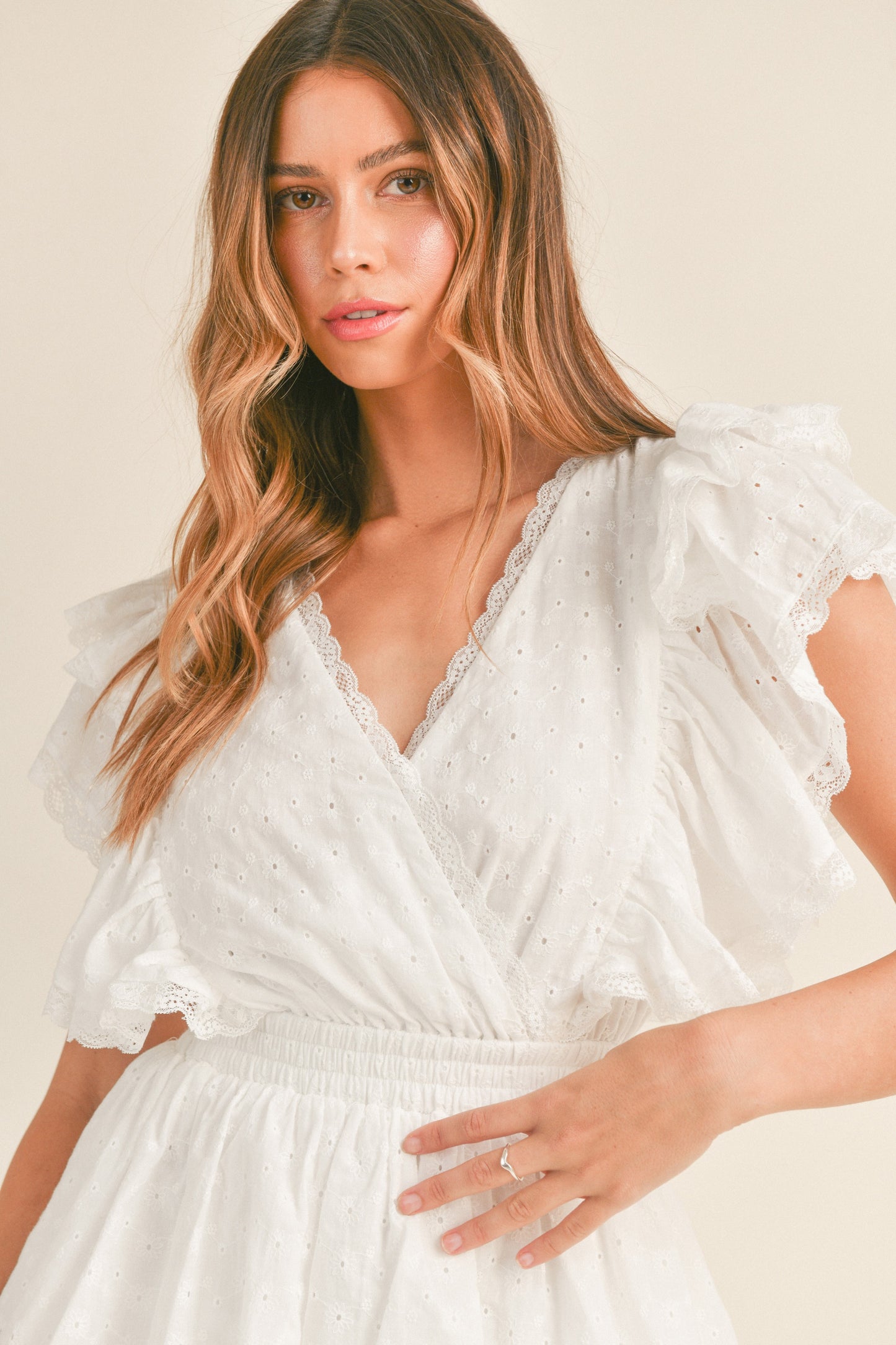 Livy Lace Ruffle Mini Dress