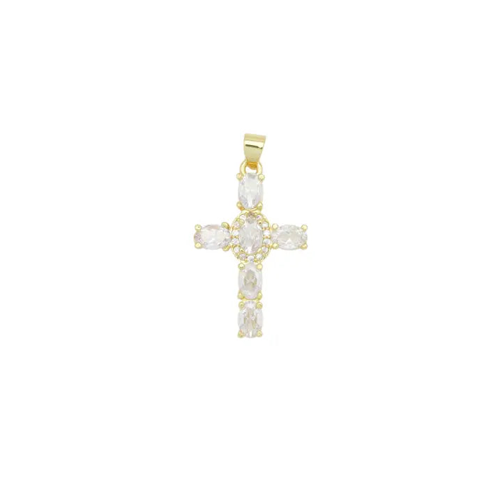 Clear Oval Crystal Cross Charm