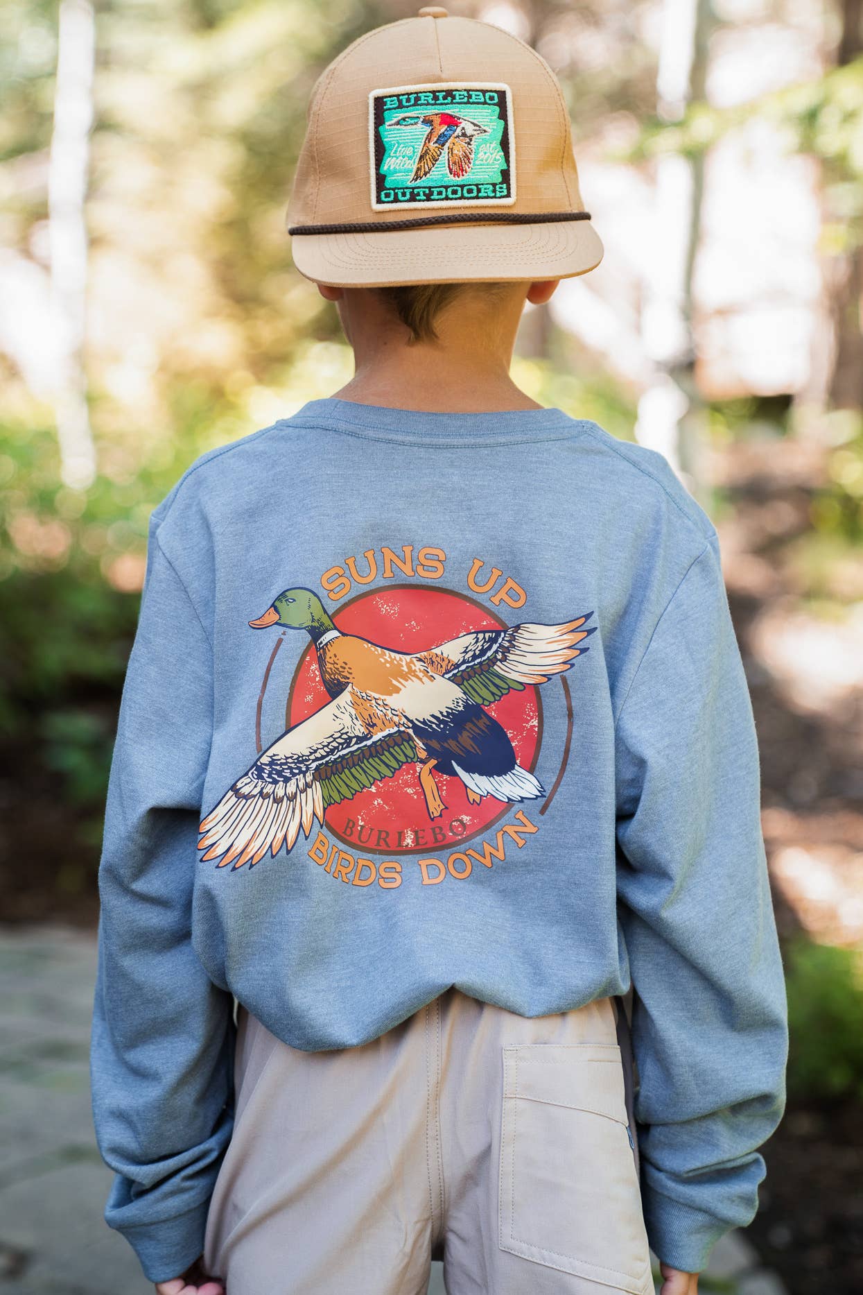 BURLEBO - Youth - Suns Up Birds Down - L/S - Heather Blue Jean