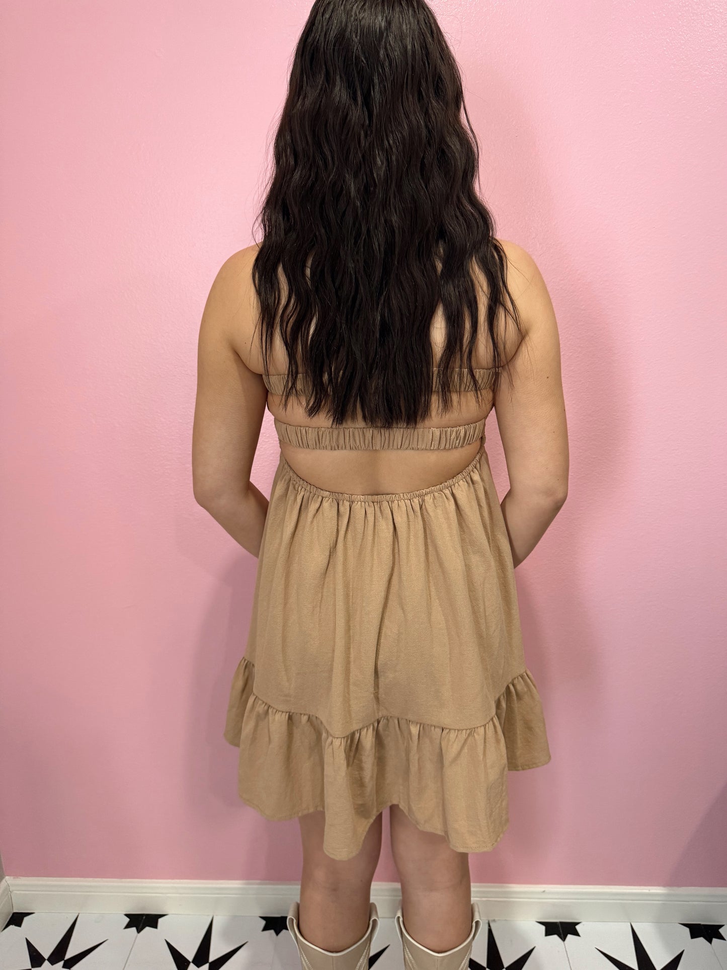 Brown Textured Cut Out Mini Dress