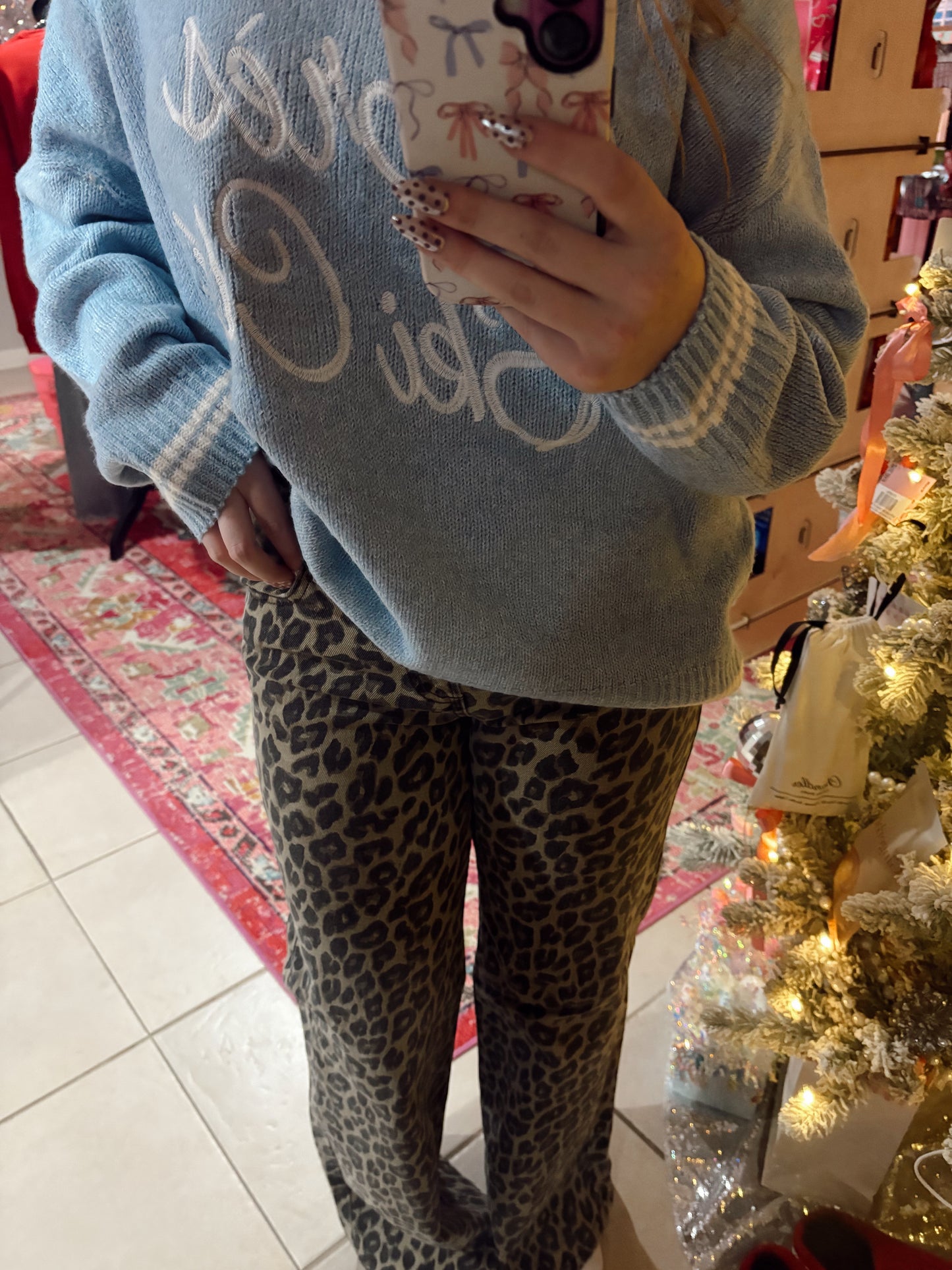 Leopard Wide Leg Jeans - Risen