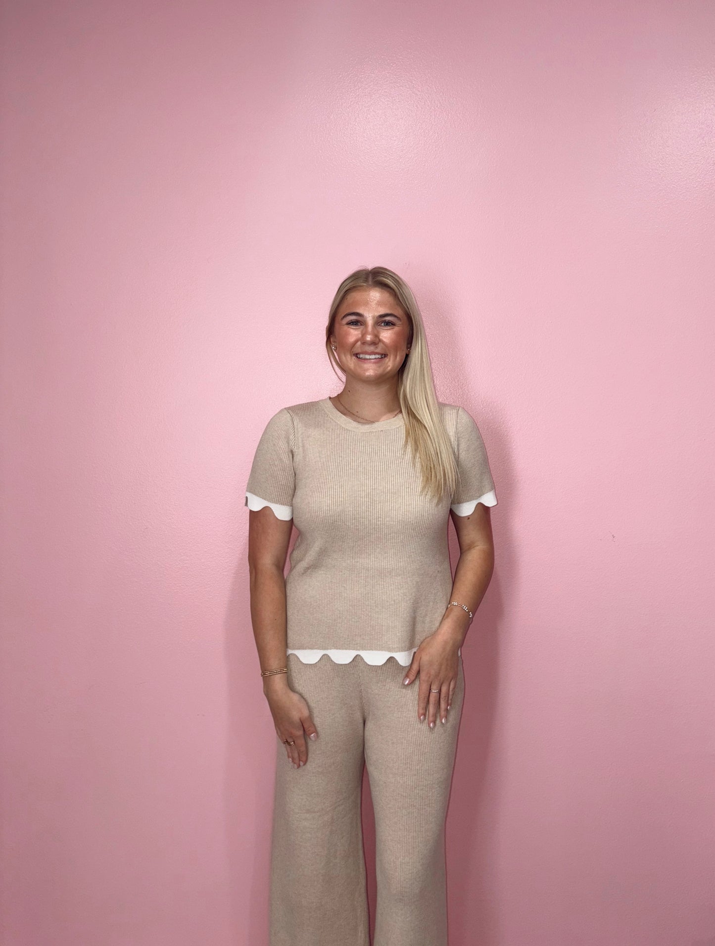 Scallop Edge Stretchy Ribbed Matching Set