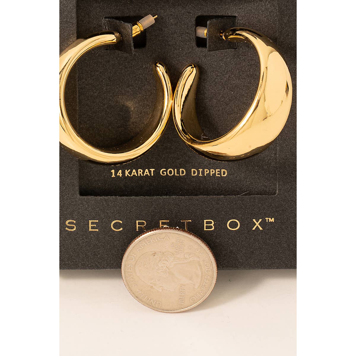 Fame Accessories - Secret Box Gold Dipped Wide Beveled Hoop Earrings