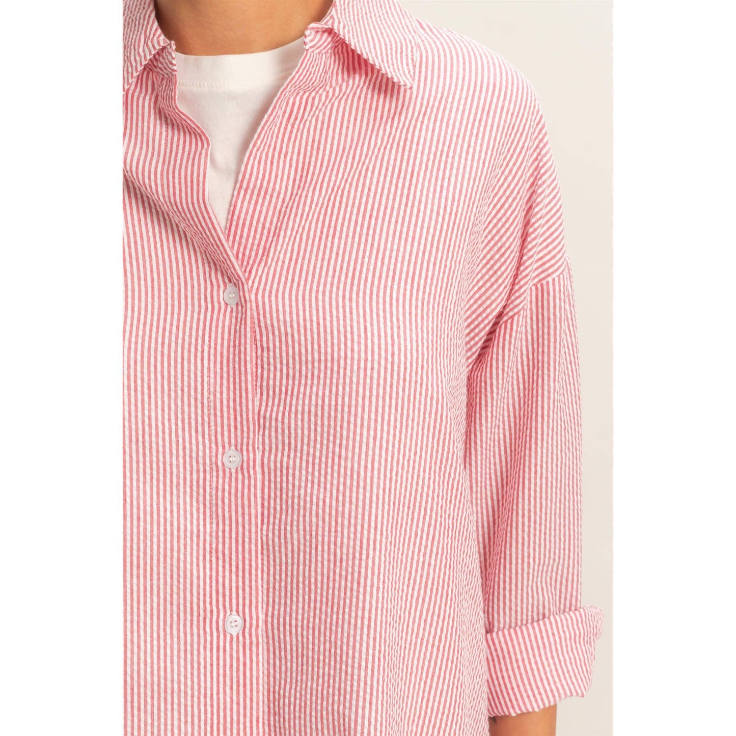 Red Striped Button-Up Shirt