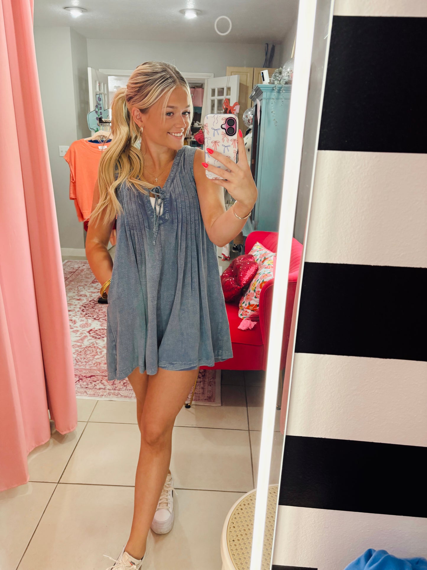 Front tie Denim Romper