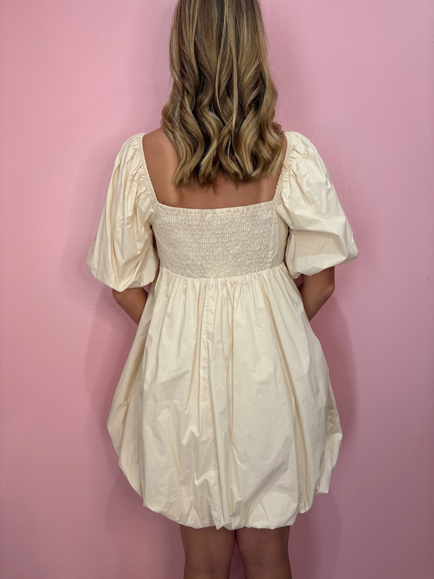 Cream Square Neck Bubble Dress