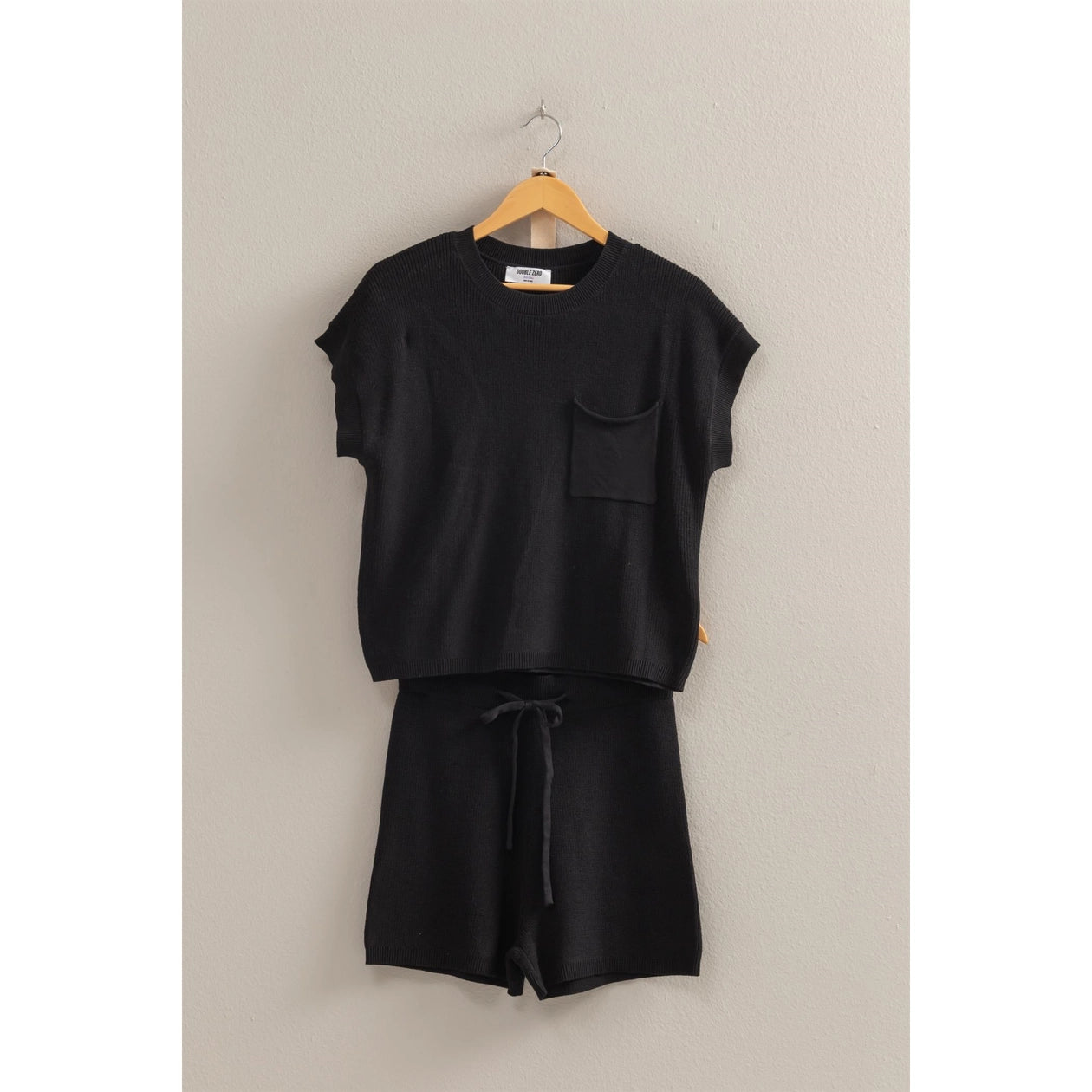 Short Sleeve Sweater and Shorts Set - Black