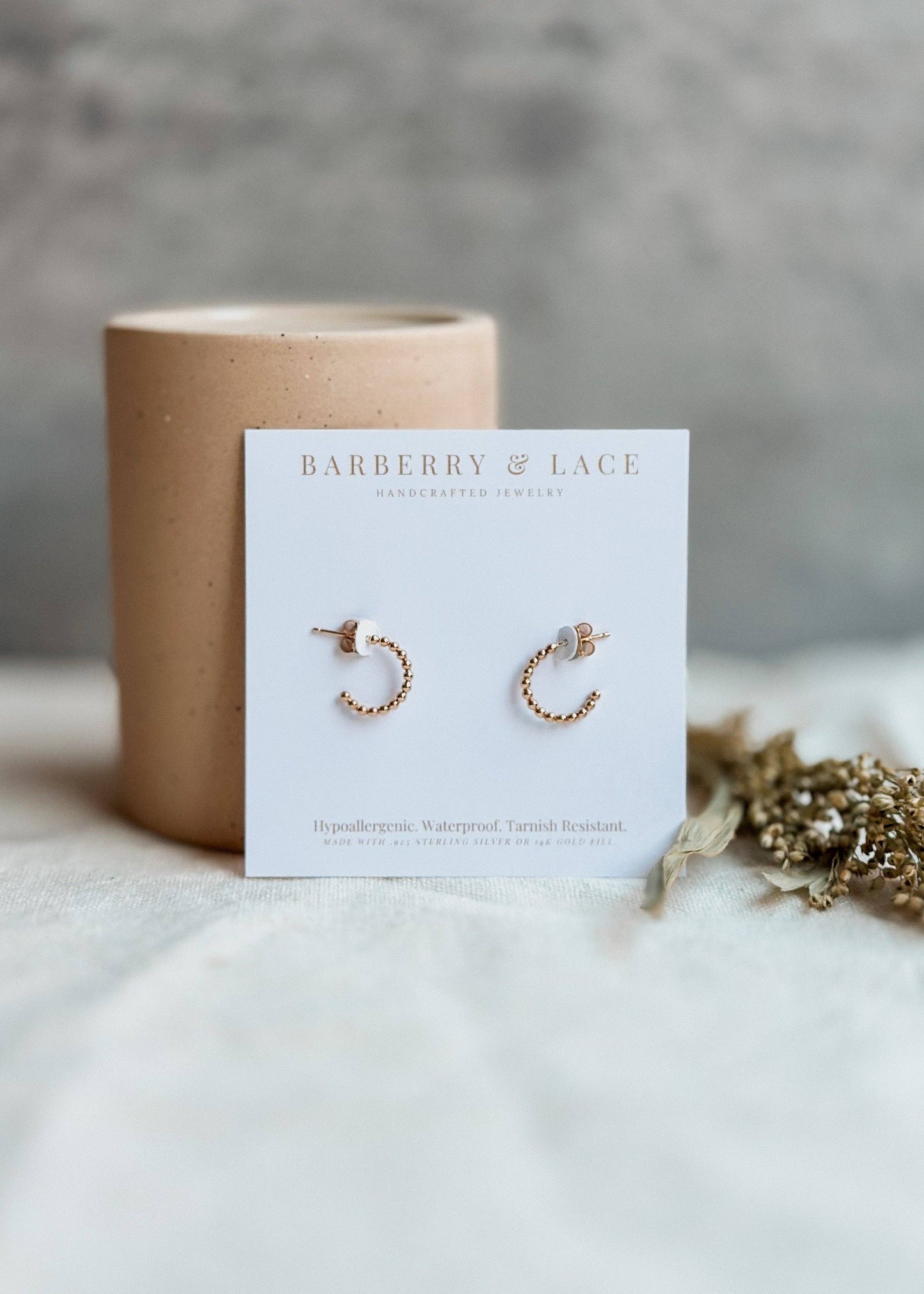 Barberry & Lace Handmade Jewelry - Beaded Huggie Hoop Earrings - Hypoallergenic, Waterproof
