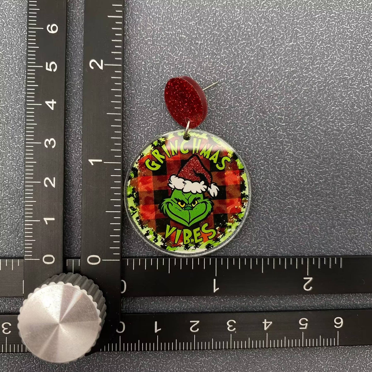 Christmas Grinch Circular Charm Post Earrings