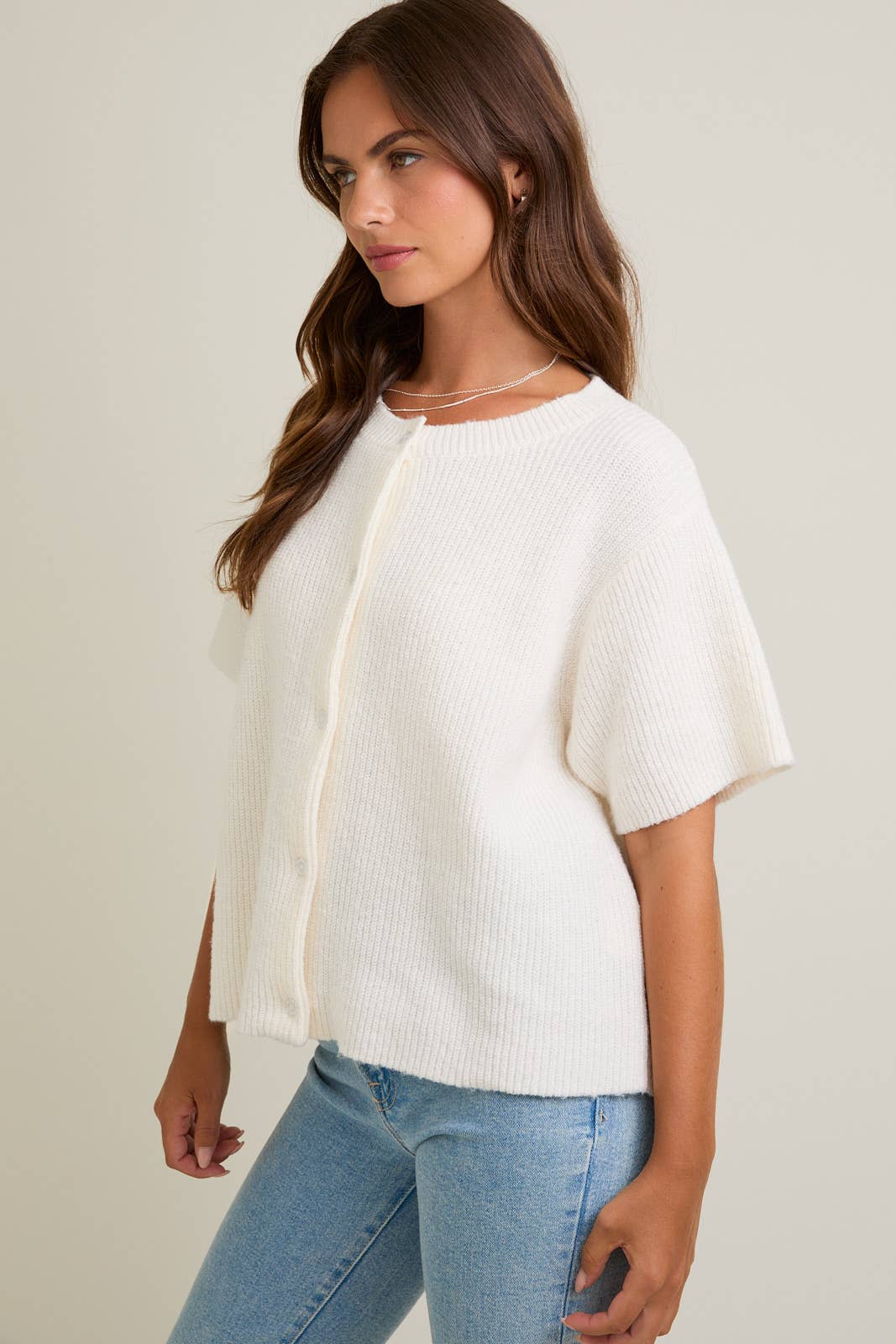 Round Neck Short Sleeve Cardigan