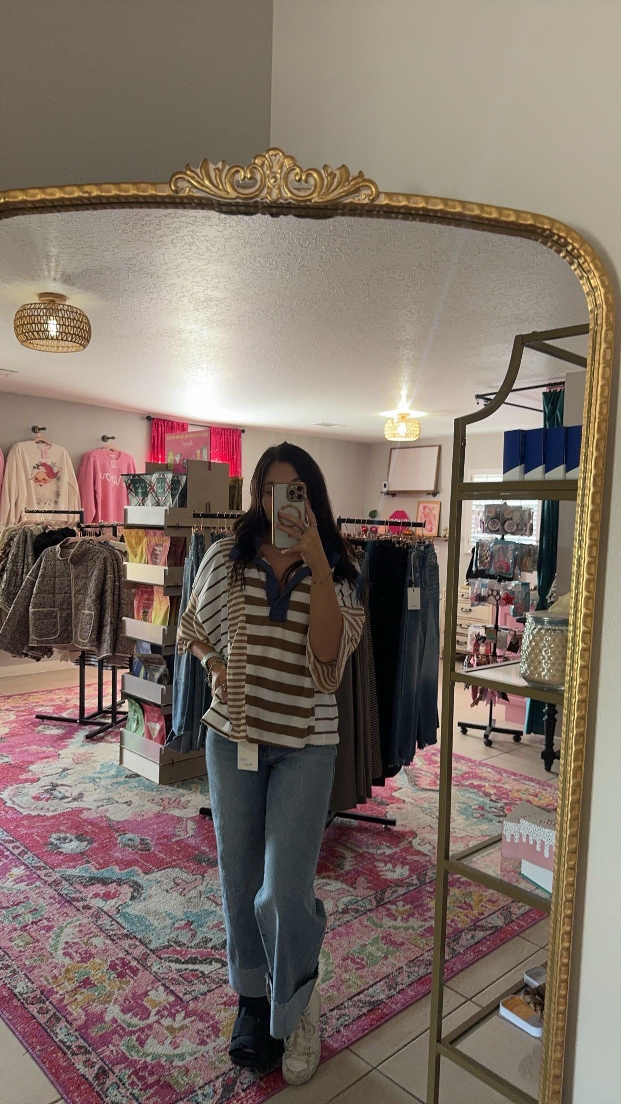 Stripe Patchwork Polo Top