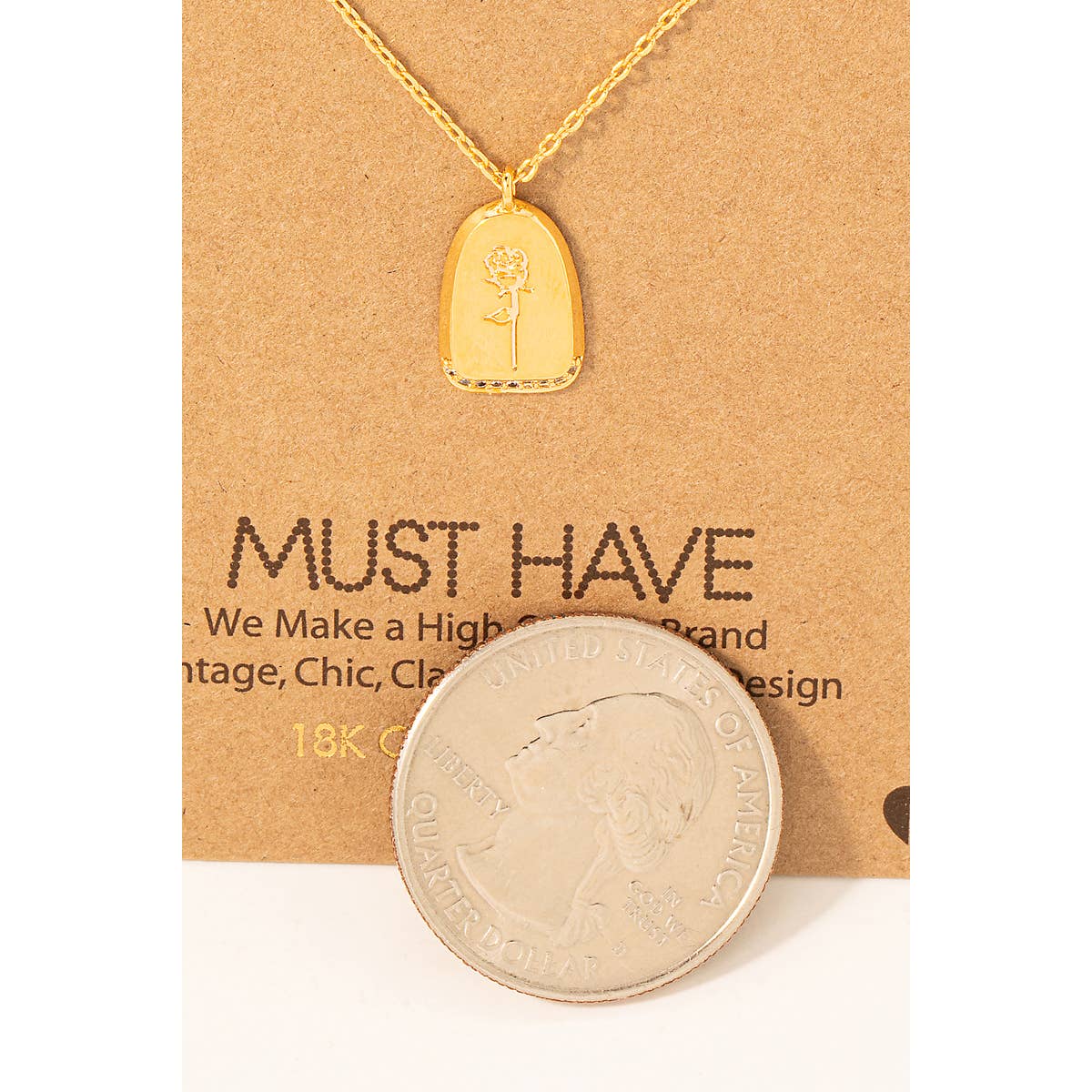 Gold Dipped Rose Engraved Pendant Necklace