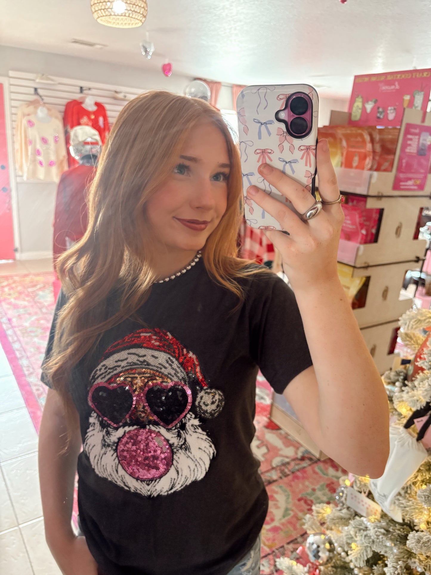 Santa Sequin Bubblegum Tee