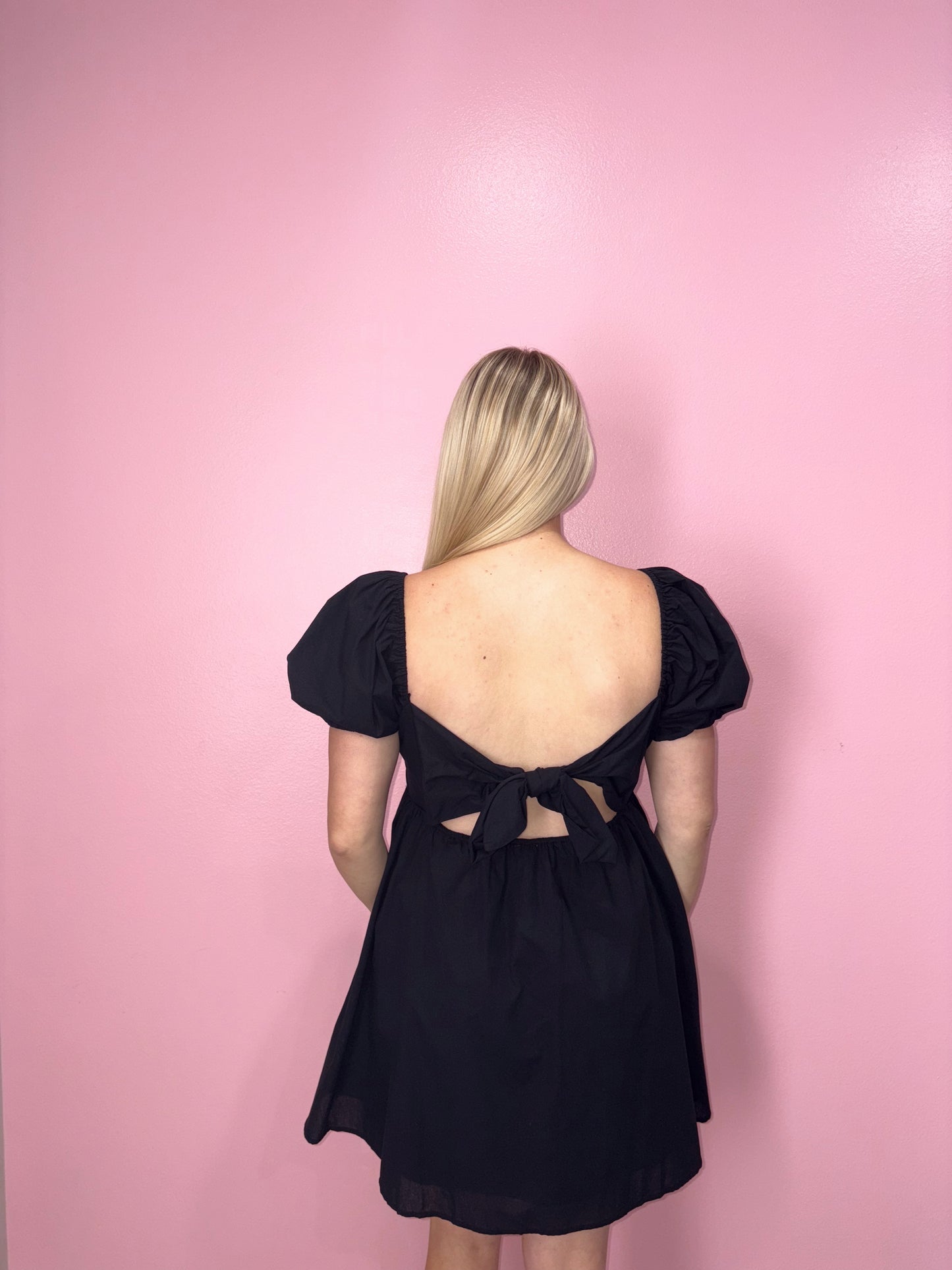 Puff Short Sleeve Backless Babydoll Dress