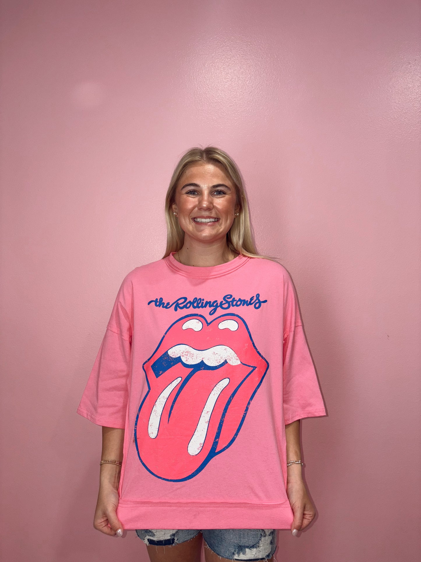 Rolling Stones Pink Oversized Graphic Tee