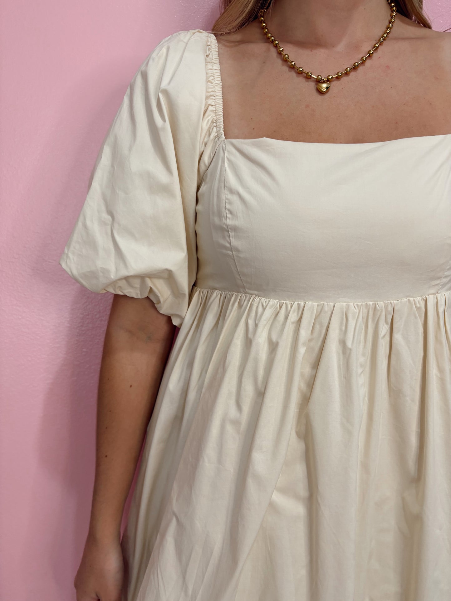 Cream Square Neck Bubble Dress