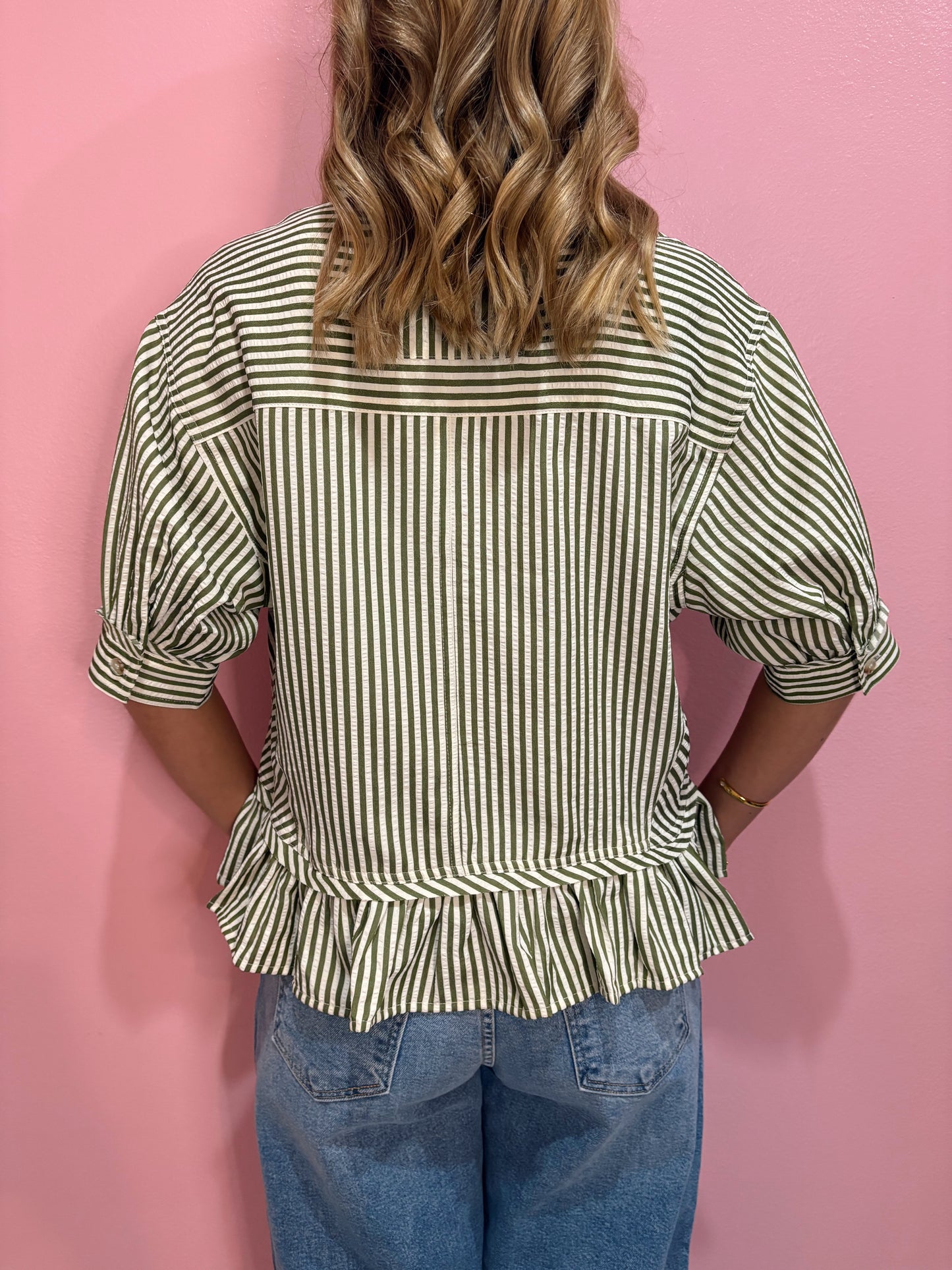 Olive & White Stripe Babydoll Top