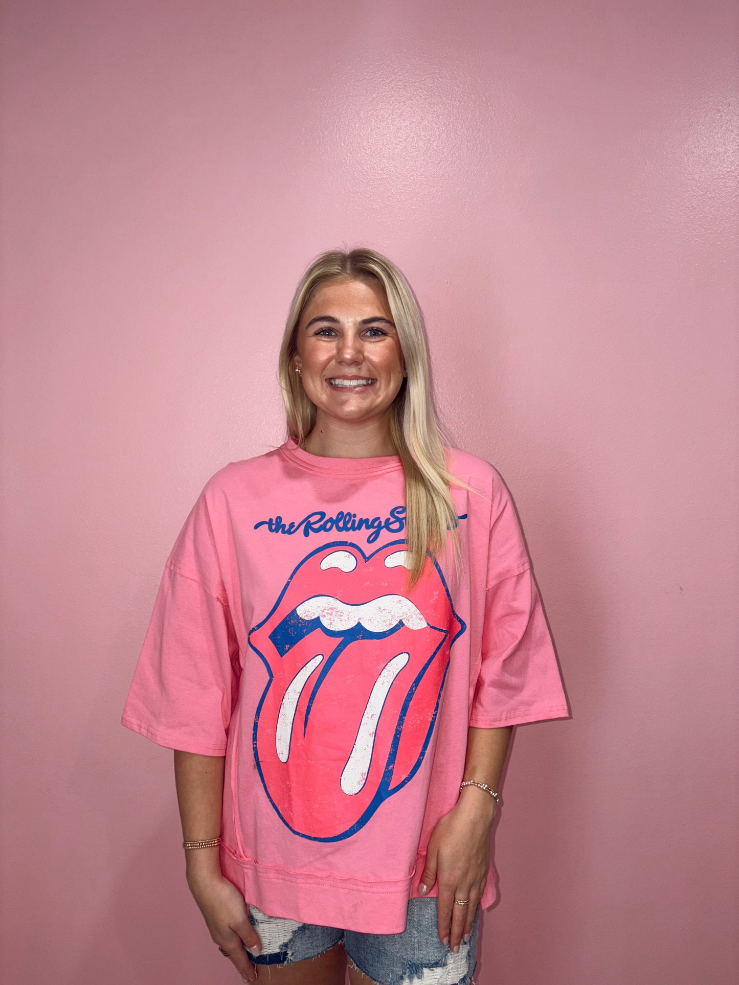 Rolling Stones Pink Oversized Graphic Tee