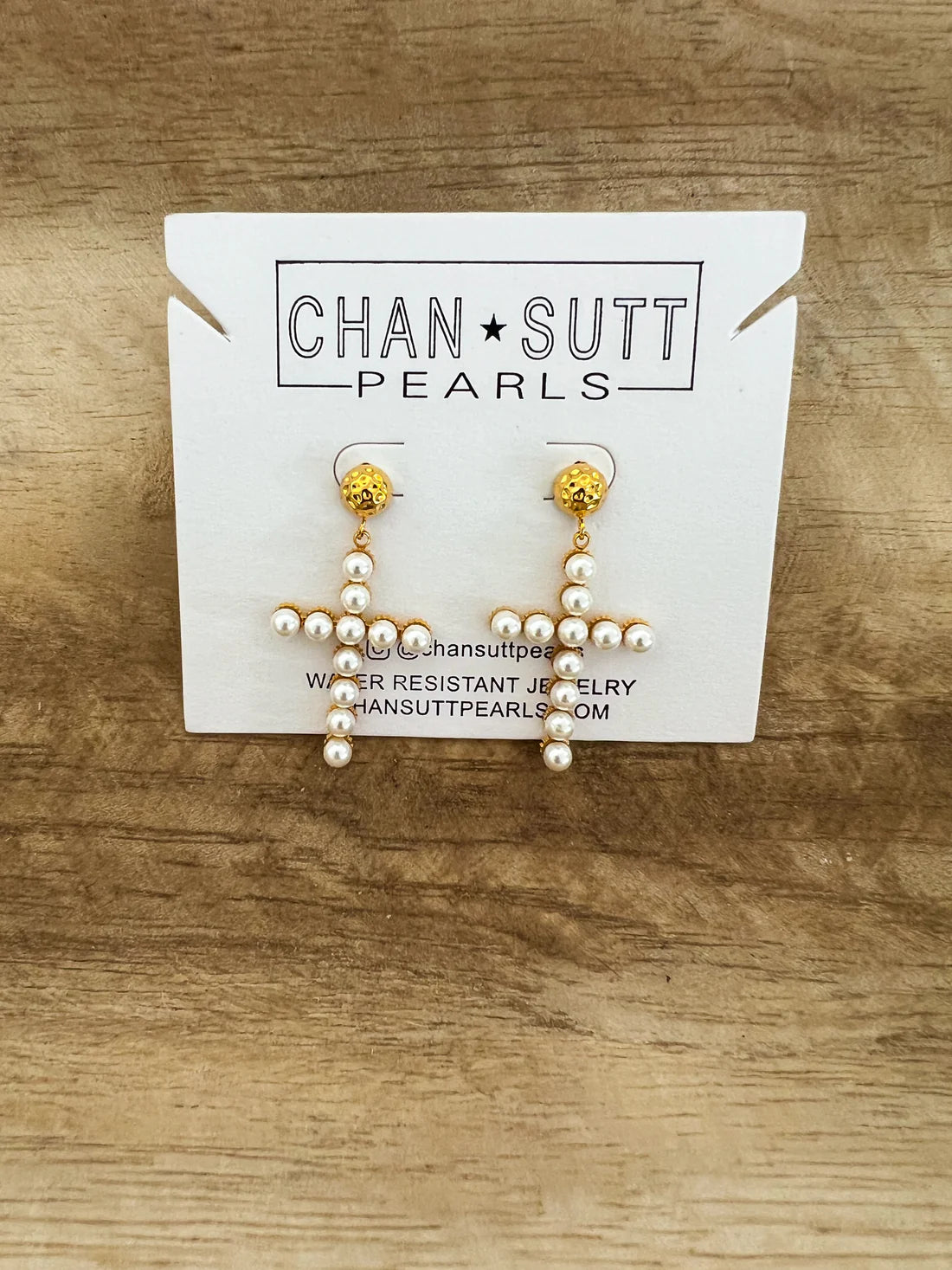 18k Gold Plated Pearl Cross Earrings