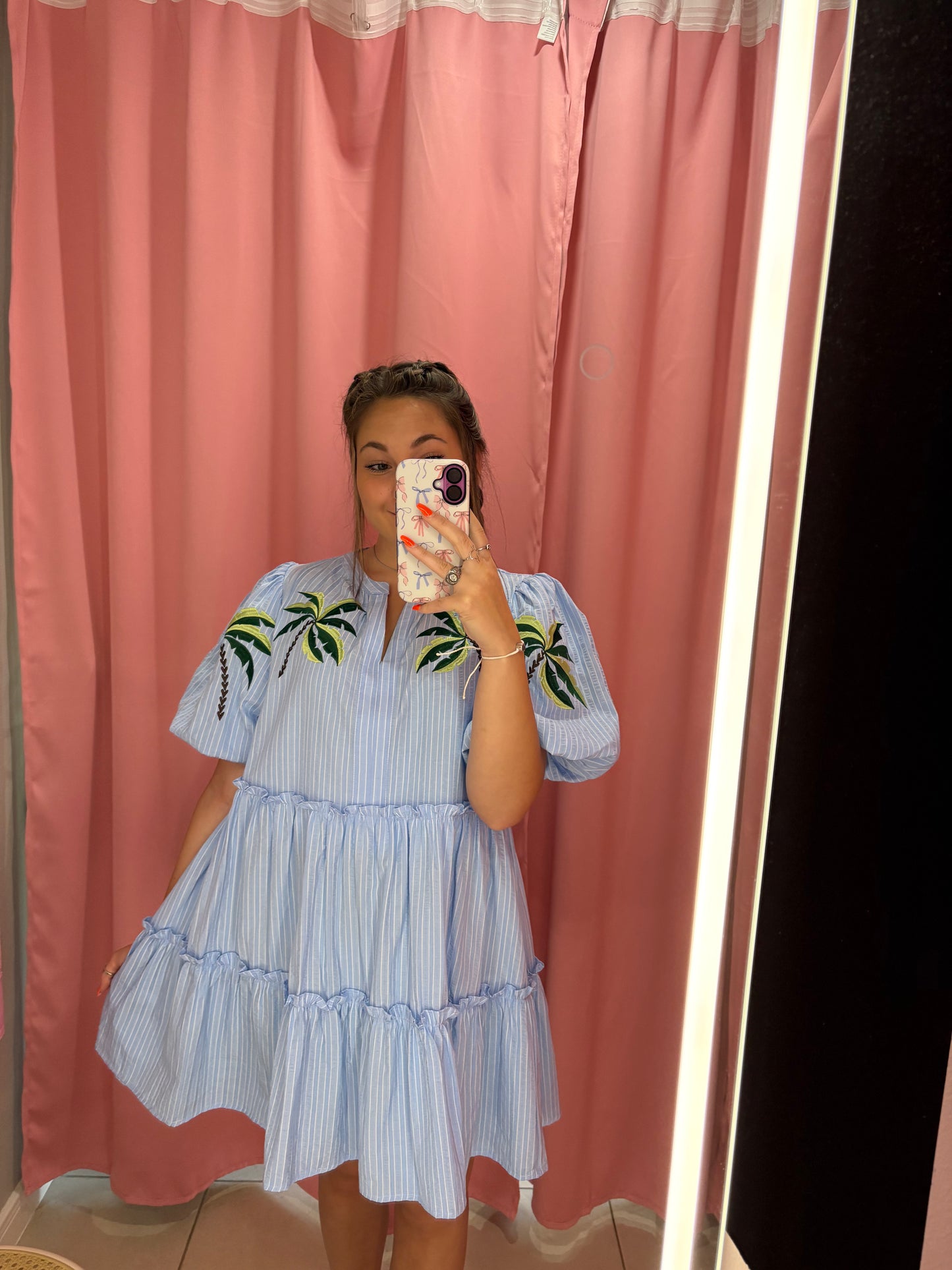 Blue Stripe Palm Tree Dress