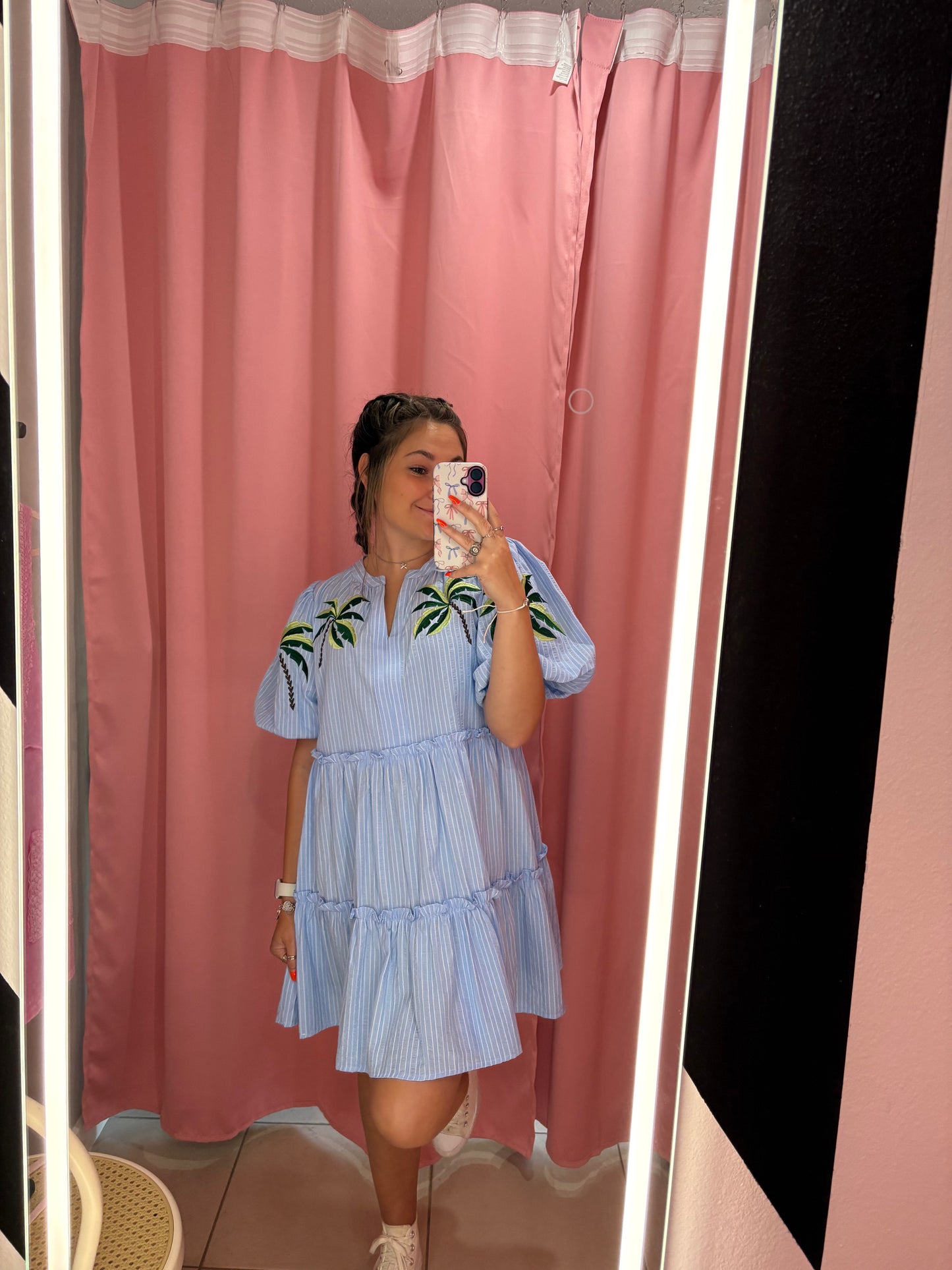 Blue Stripe Palm Tree Dress