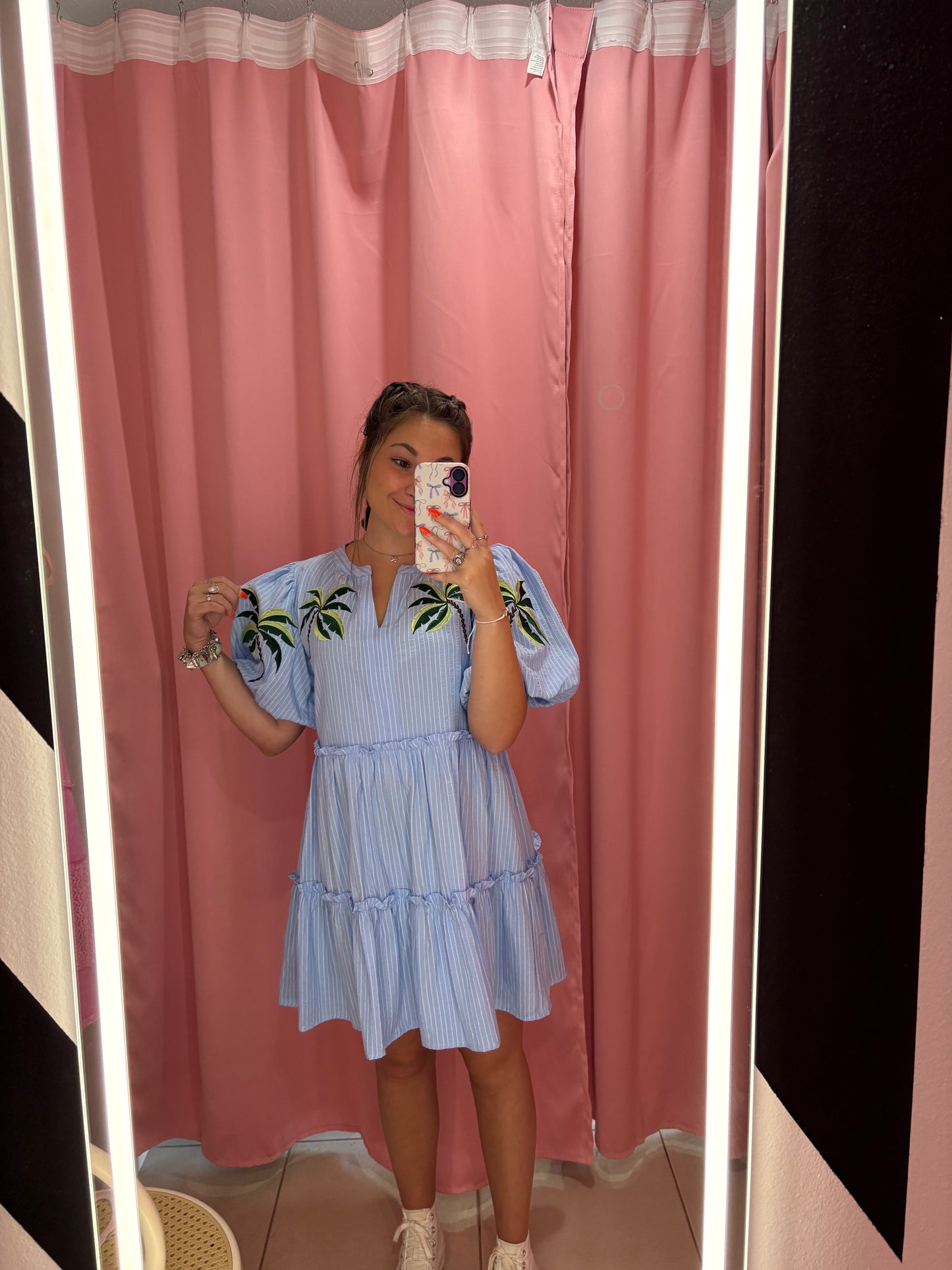 Blue Stripe Palm Tree Dress