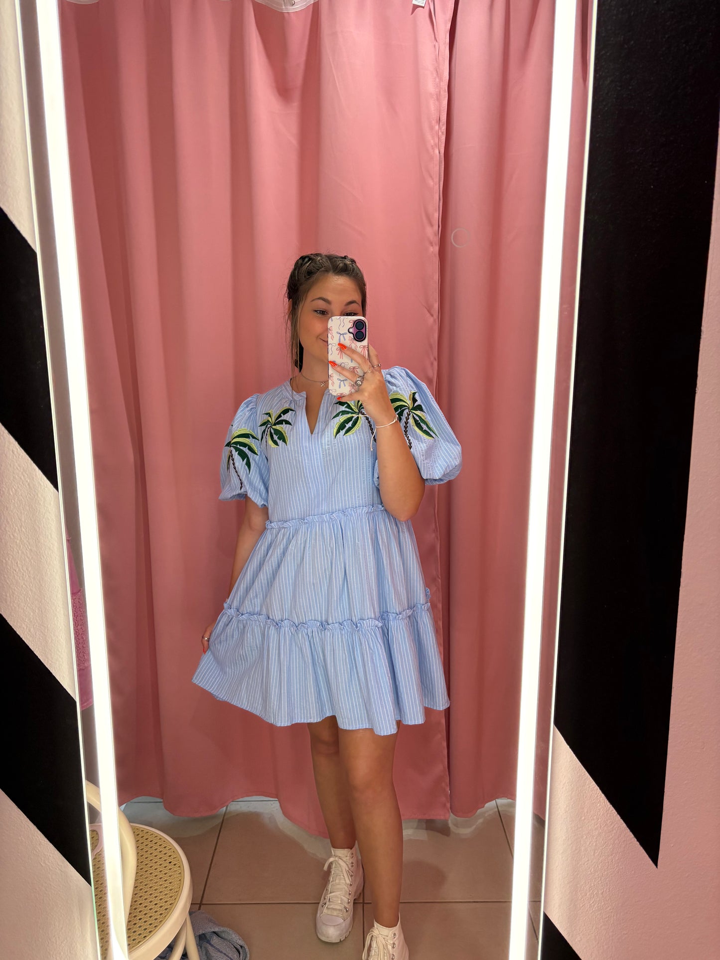 Blue Stripe Palm Tree Dress