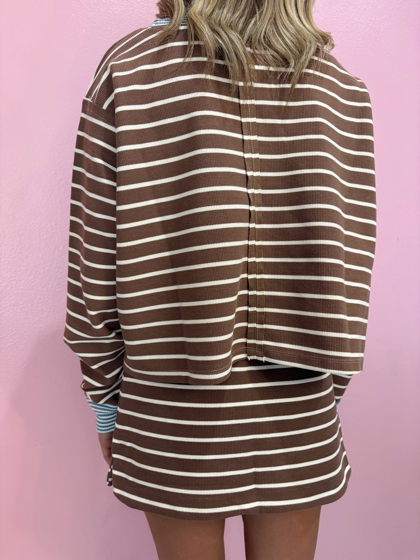 Mocha and Blue Striped Skort Set