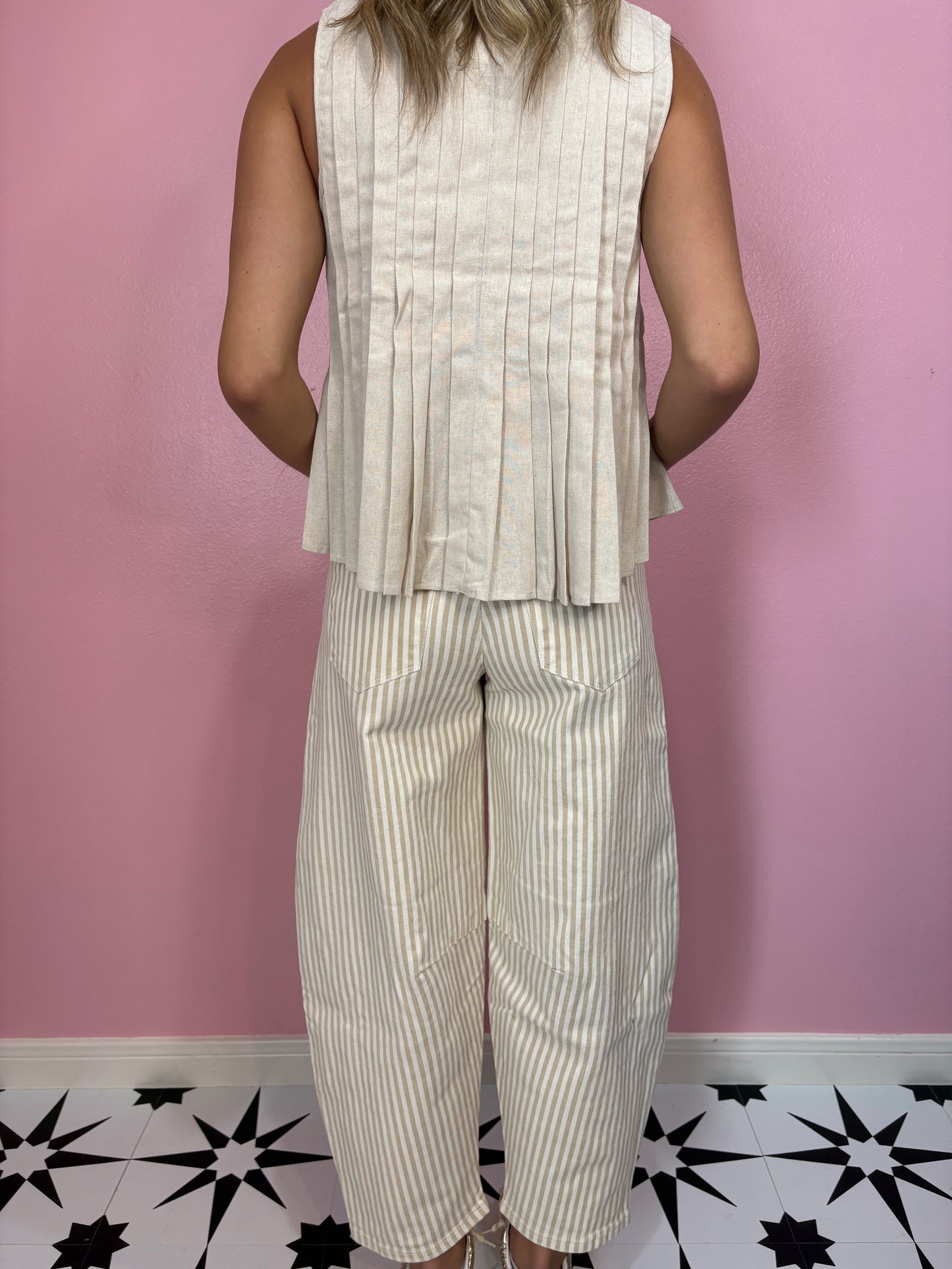 KANCAN- Low Rise Tan Stripe Barrel Jeans