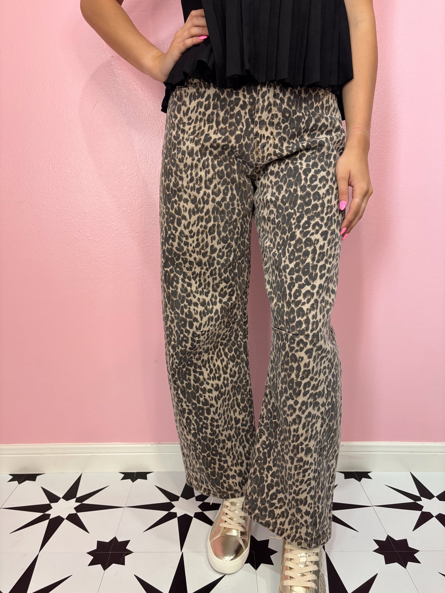 Leopard Print Barrel Jeans