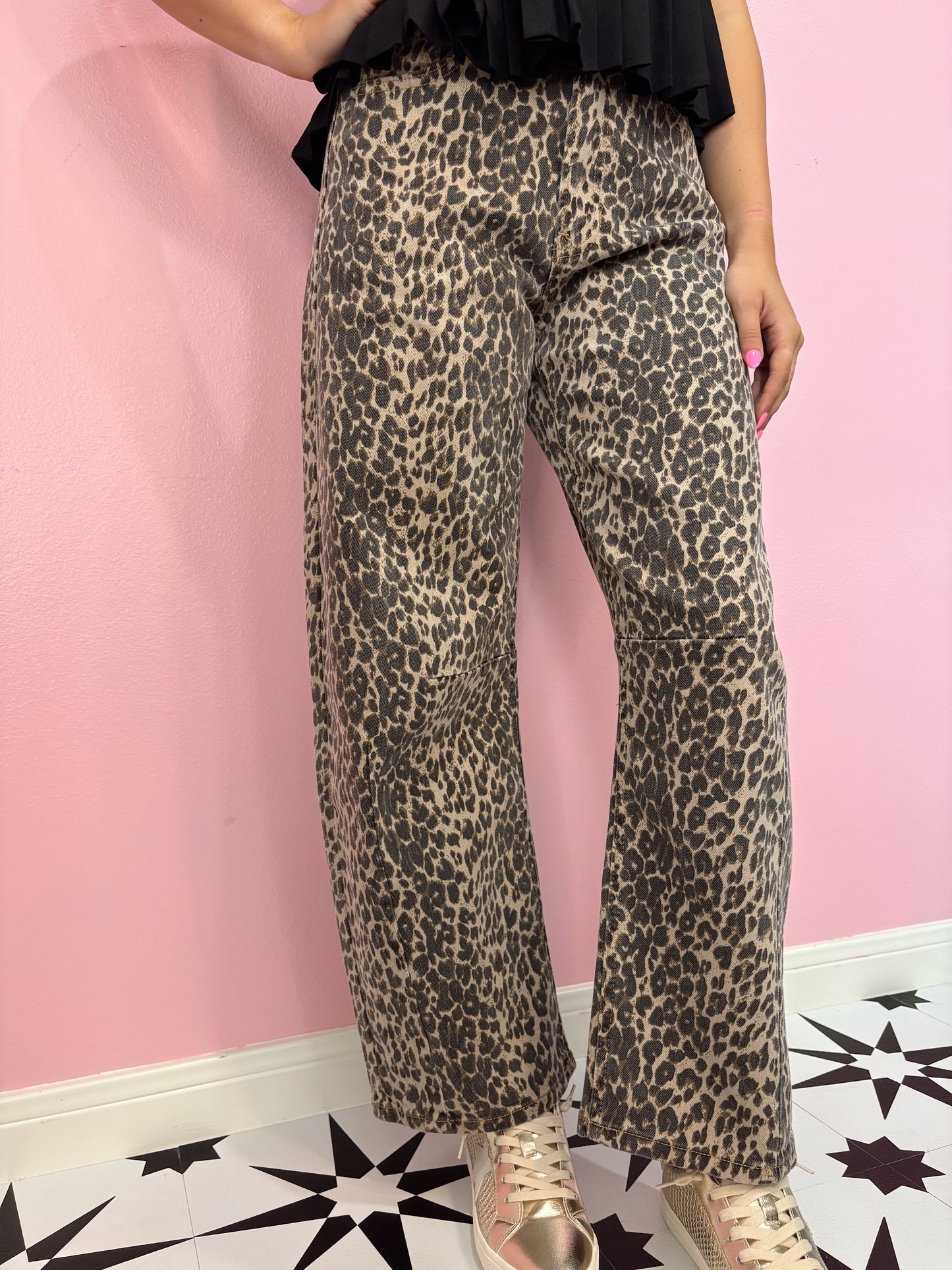 Leopard Print Barrel Jeans