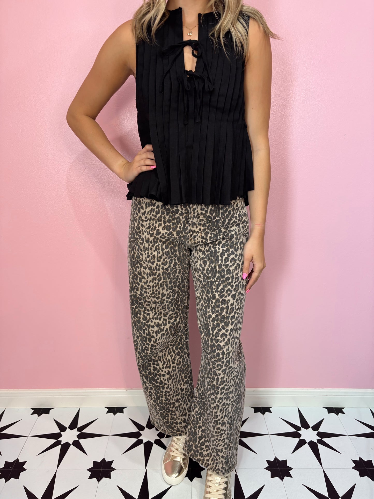 Leopard Print Barrel Jeans
