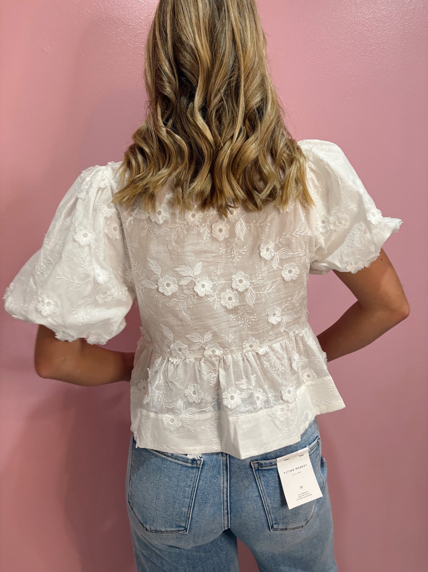 Off White Bow Floral Top