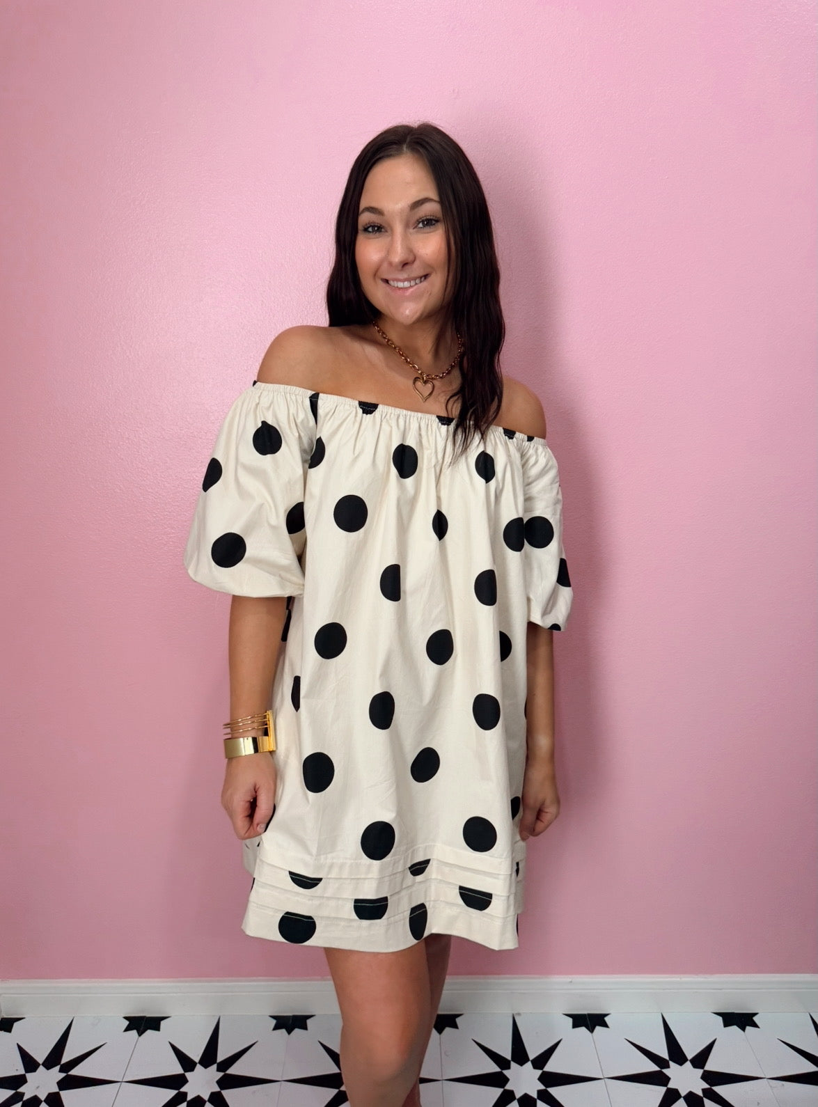 Off-Shoulder Polka Dot Mini Dress