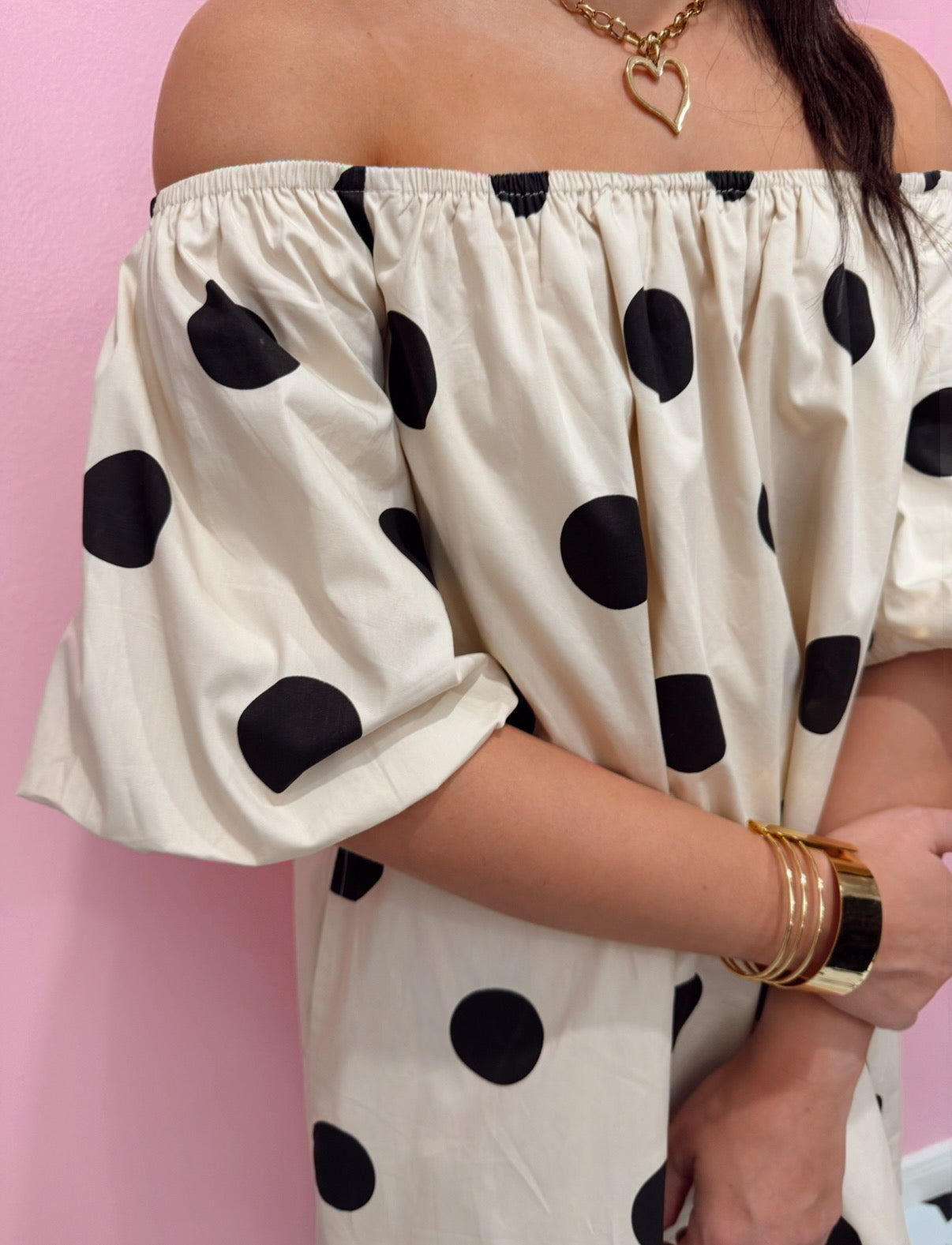 Off-Shoulder Polka Dot Mini Dress