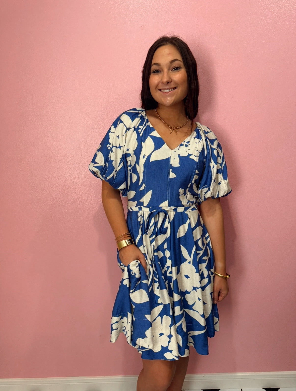 Blue & Cream Floral Dress