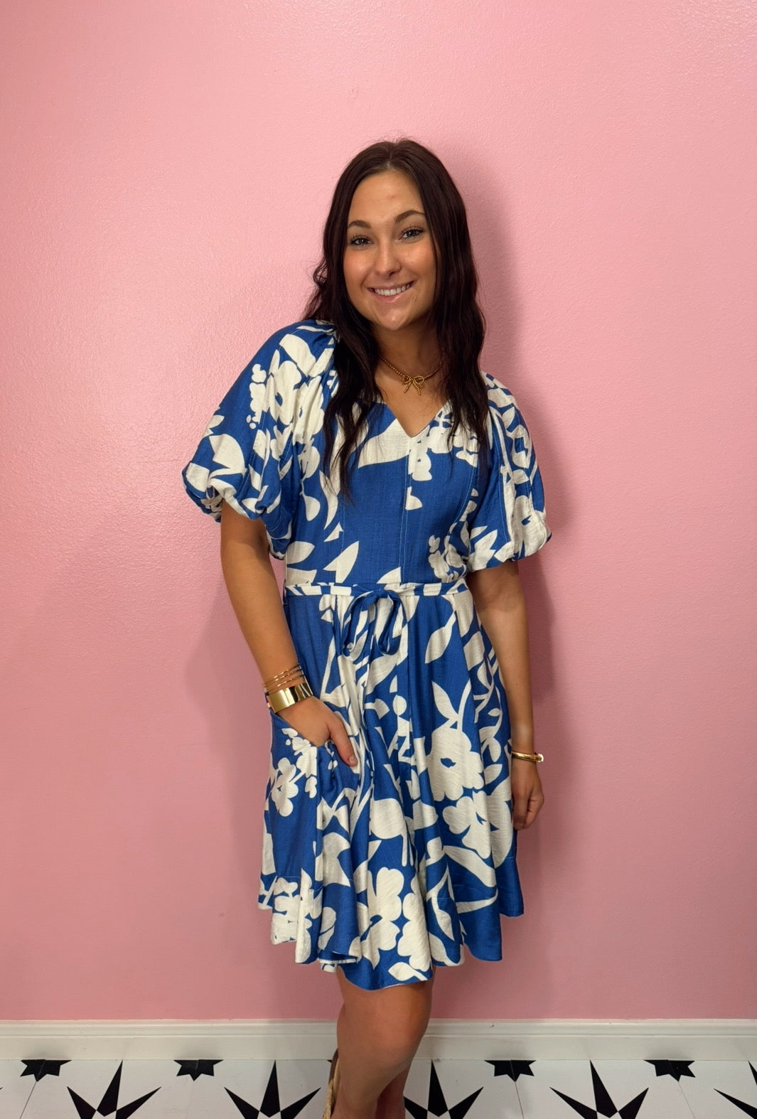 Blue & Cream Floral Dress