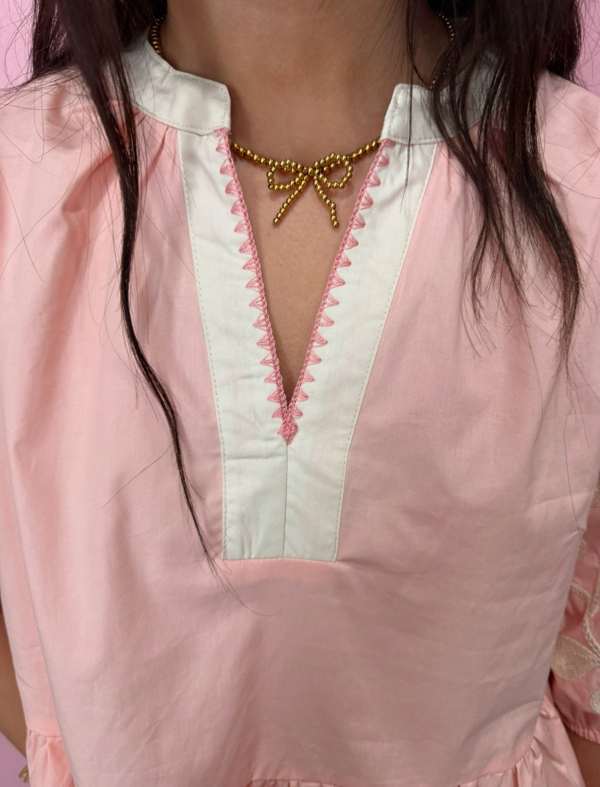 Pink Embroidered Babydoll Top