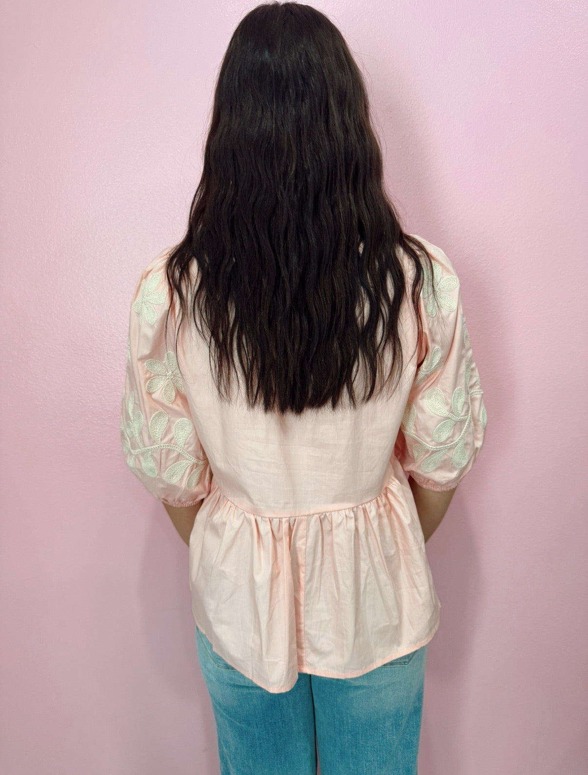 Pink Embroidered Babydoll Top
