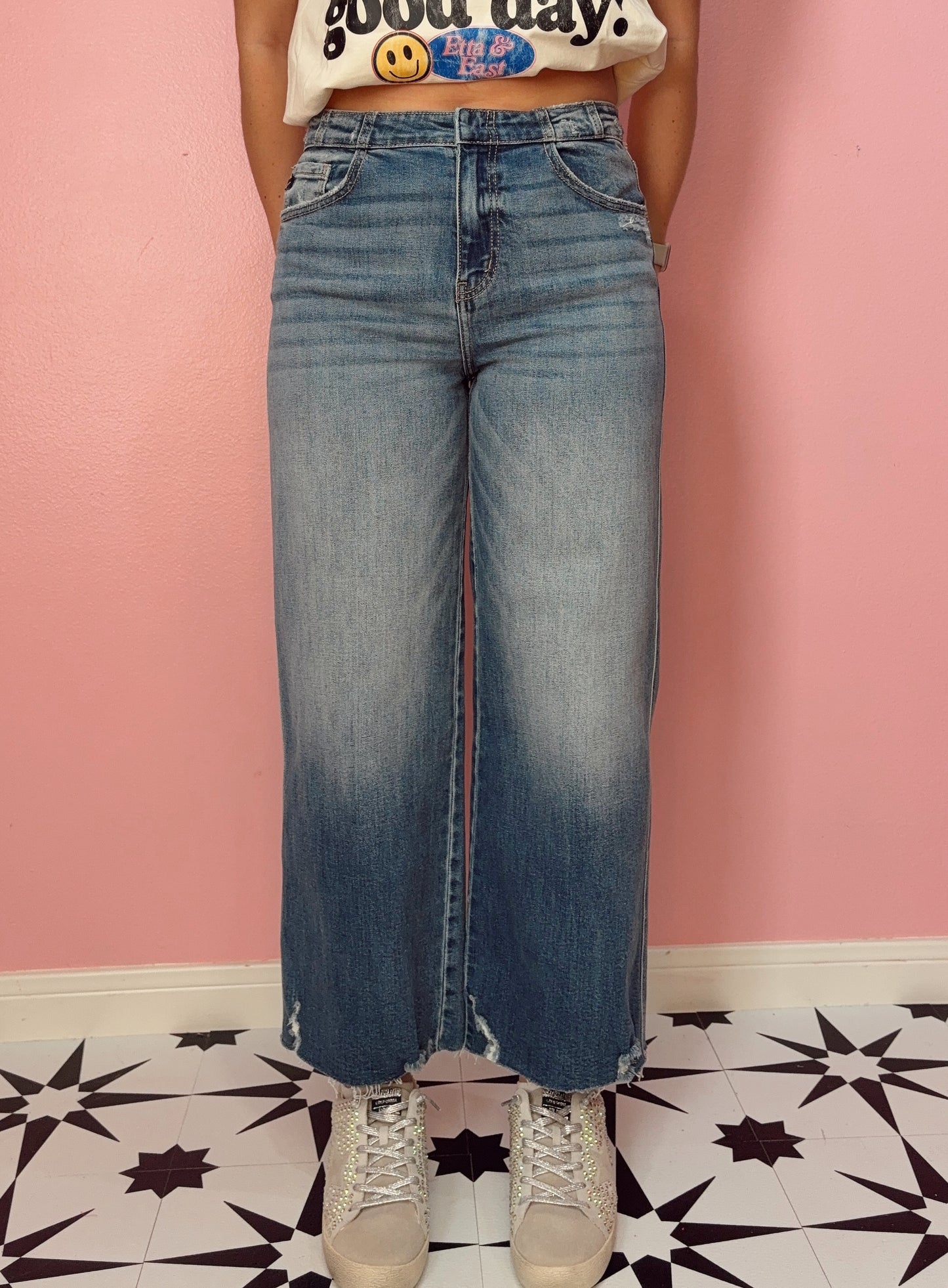 Kancan- Denim High Rise Crop Wide Leg Jeans