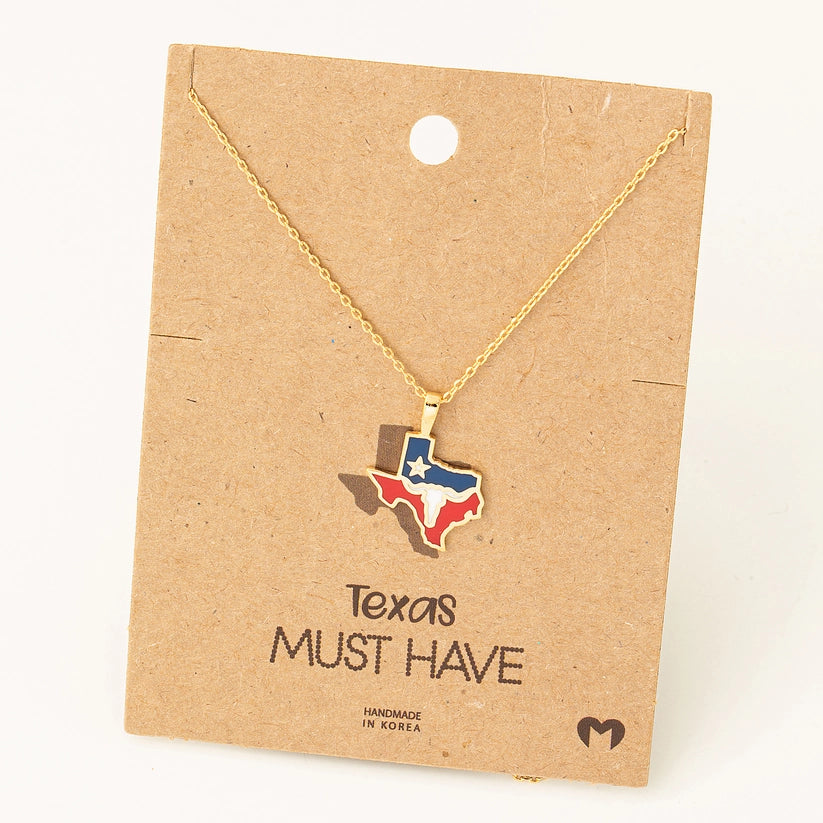 Long Horn Texas State Pendant Necklace