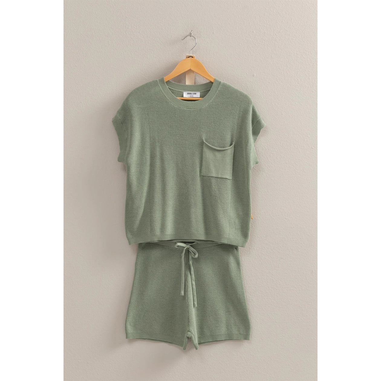 Short Sleeve Sweater and Shorts Set - Sage Green
