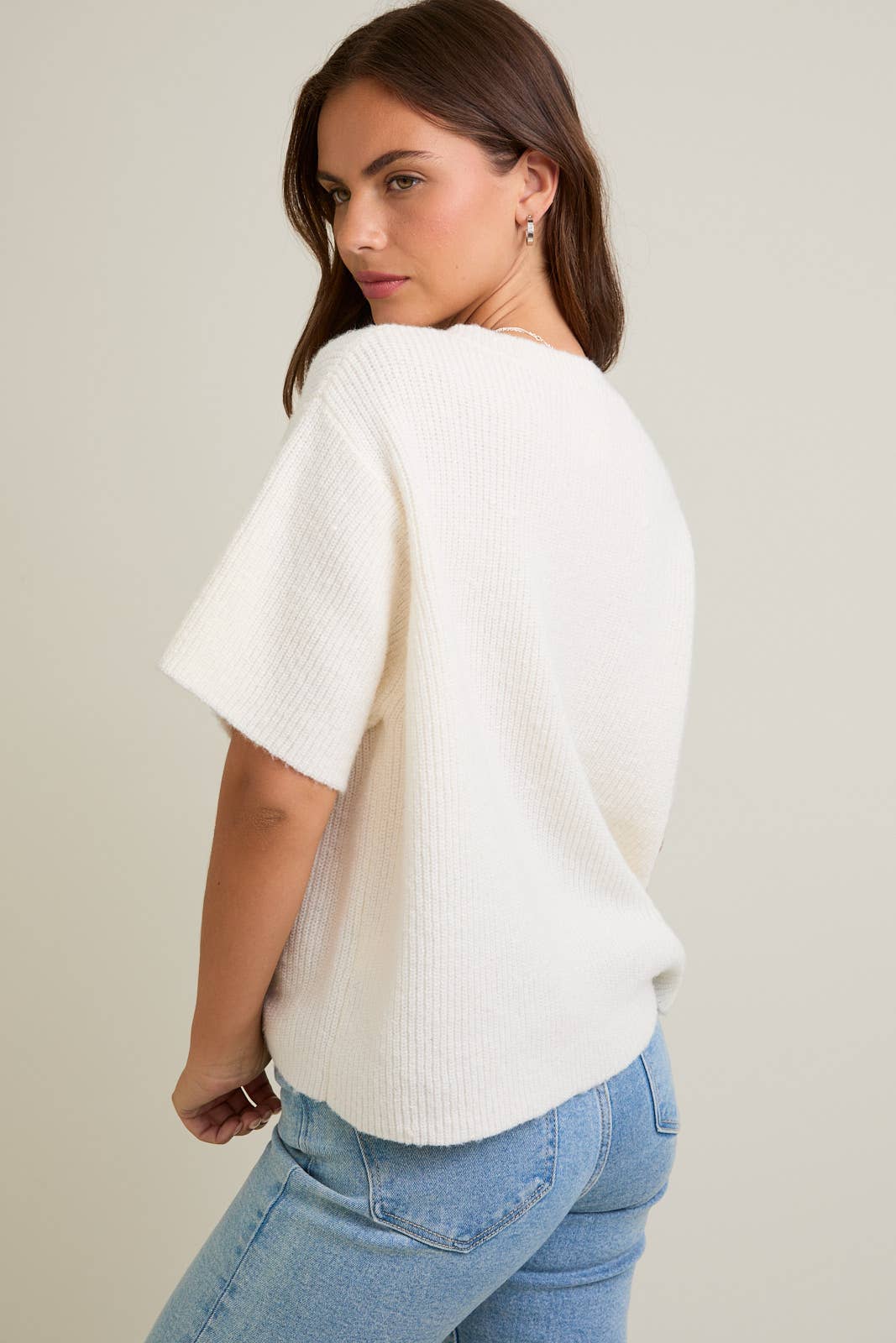 Round Neck Short Sleeve Cardigan