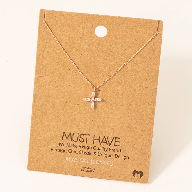 Gold Dipped Baguette Cross Pendant Necklace